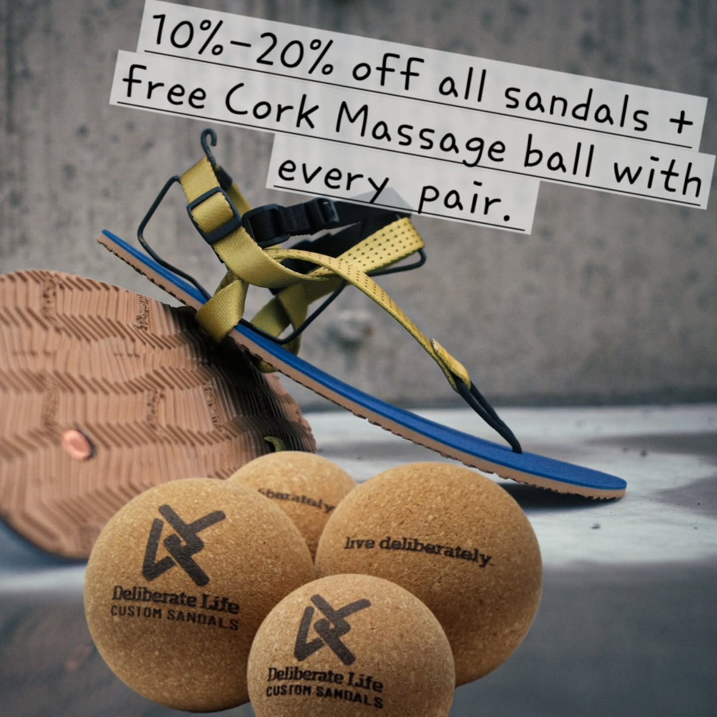 Save 10%-20% off ALL SANDALS and get a free Cork Massage ball! 

We are offering any Pursuit, Perception, Intuition, Alchemy, Camp for 20% off, and our Enigma and Enigma Guide are 10% off. Promo codes are given on each product page on the website.

T