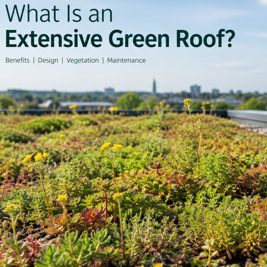      

 
   What Is an Extensive Green Roof?  An extensive green roof is a lightweight, low-maintenance roof system designed to support vegetation while providing a range of environmental and practical benefits.  Unlike more intensive green roofs, wh