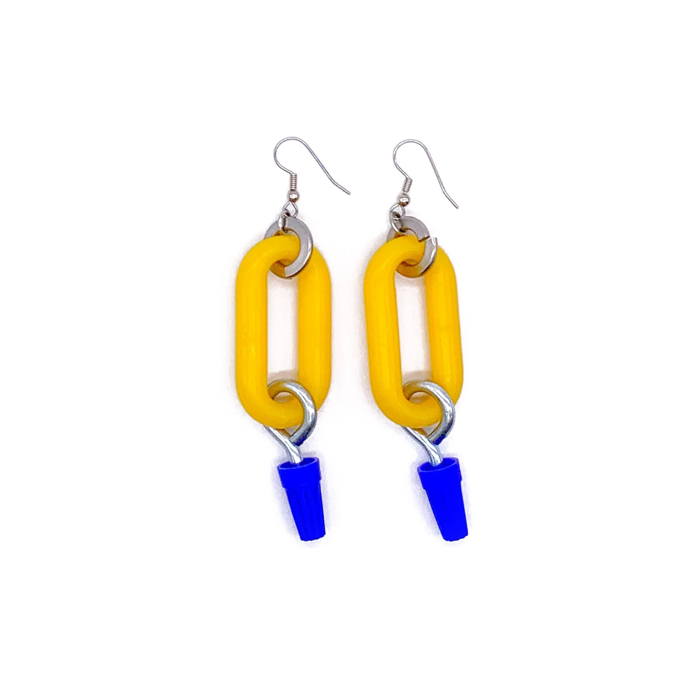 Sunshine Single Yellow Link Earrings, Blue Drop Charm