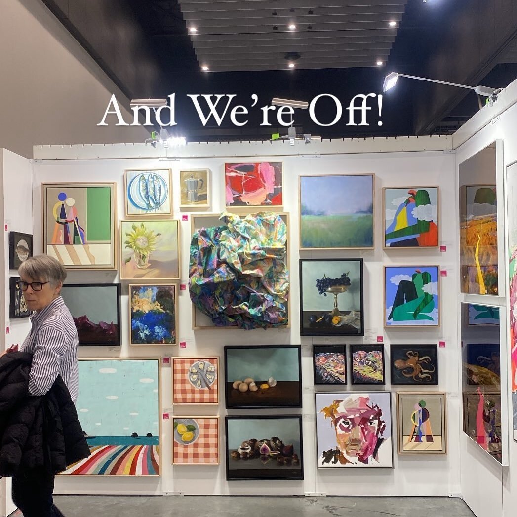Be sure to check our @sketchcogallery at The Affordable Art Fair in Melbourne for the next 3 days&hellip; you may be able to spy two pieces from me here (two little pink gingham pieces in this shot) 

#artsale #art #australianart