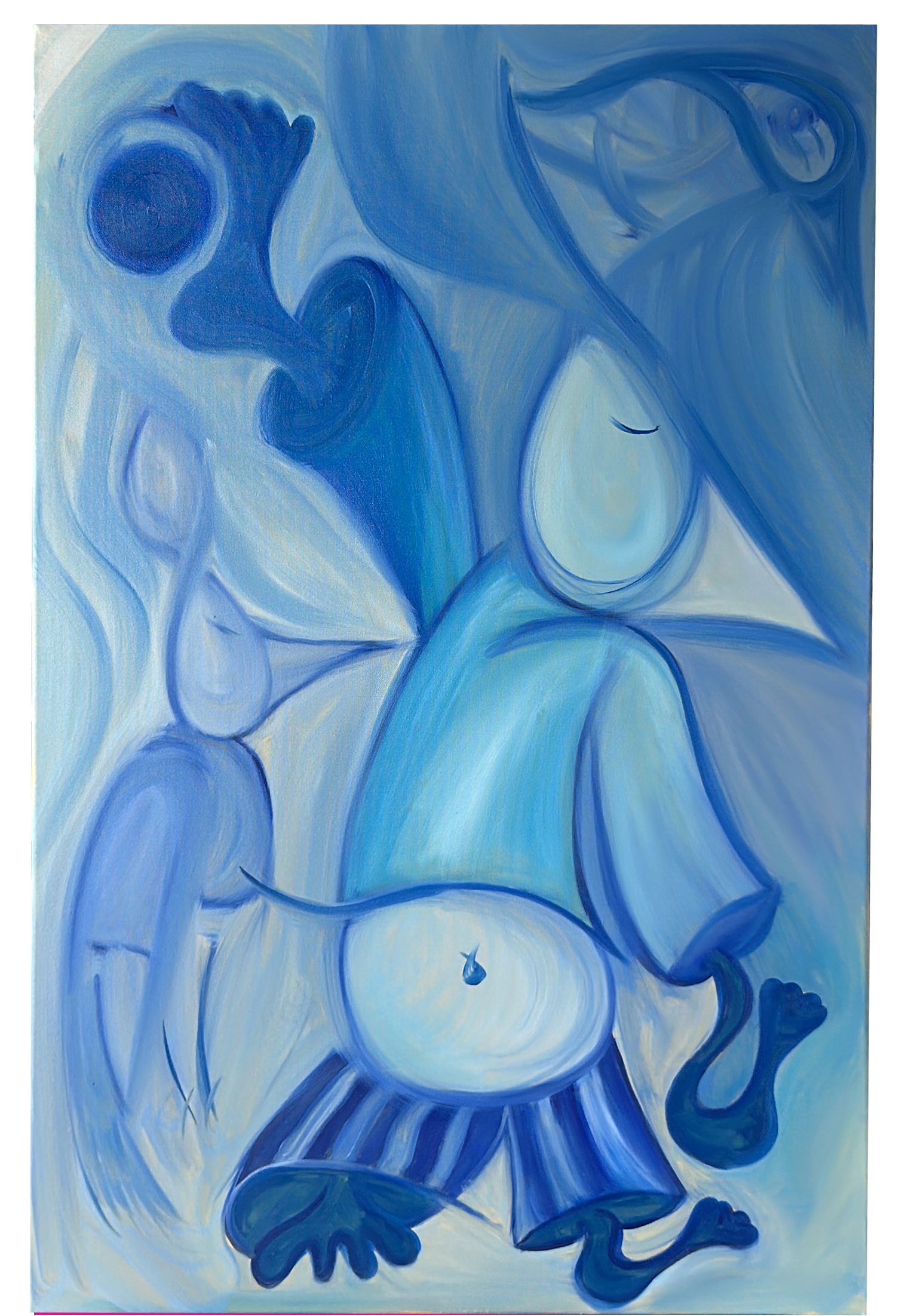 blue belly bird. sergio prieto oil and acrylic on canvas. birds in my head. Oniric and organic world.