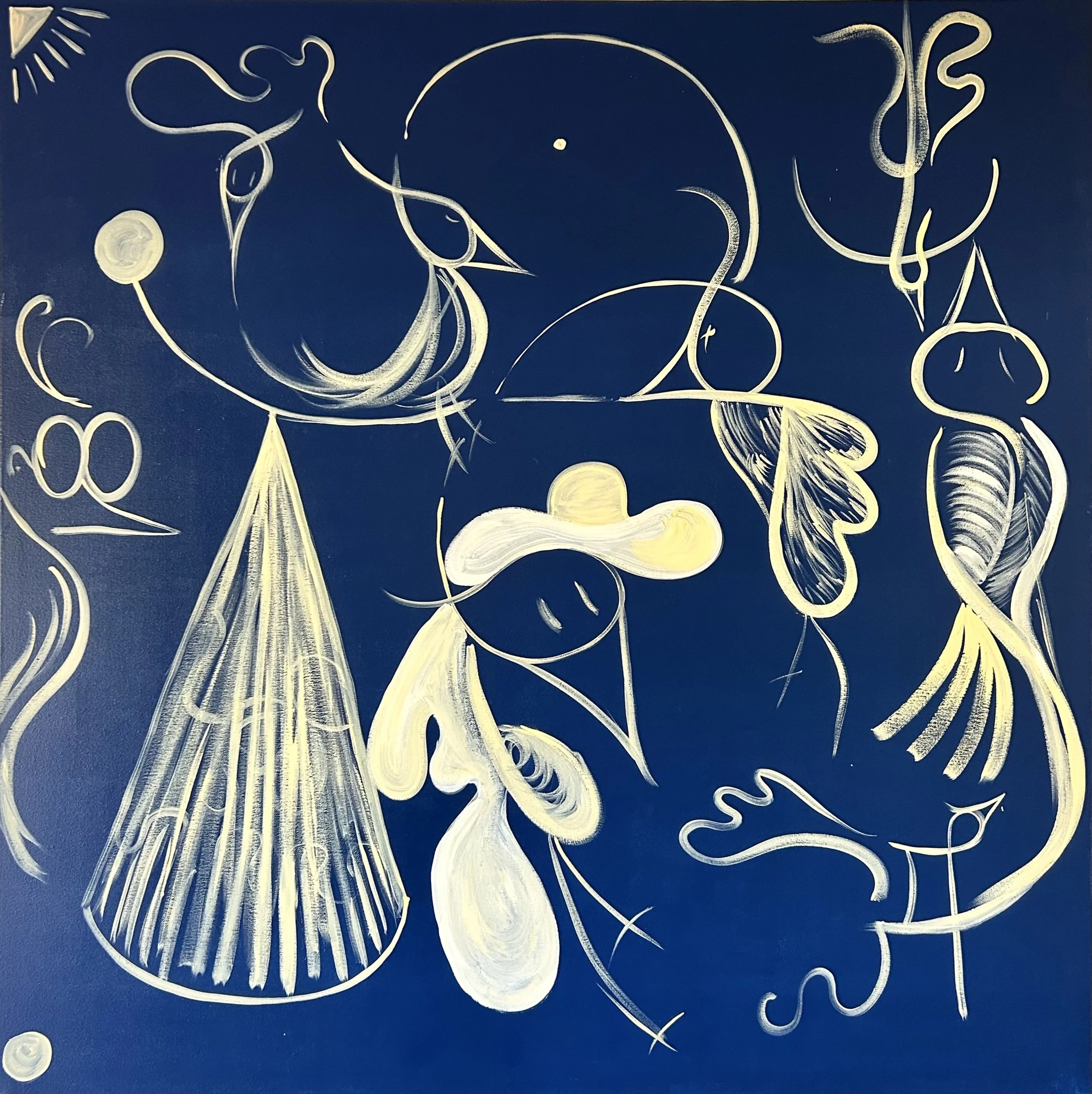 Magistral paint of sergio prieto oil on canvas blue, yellow and white birds world. birds nest