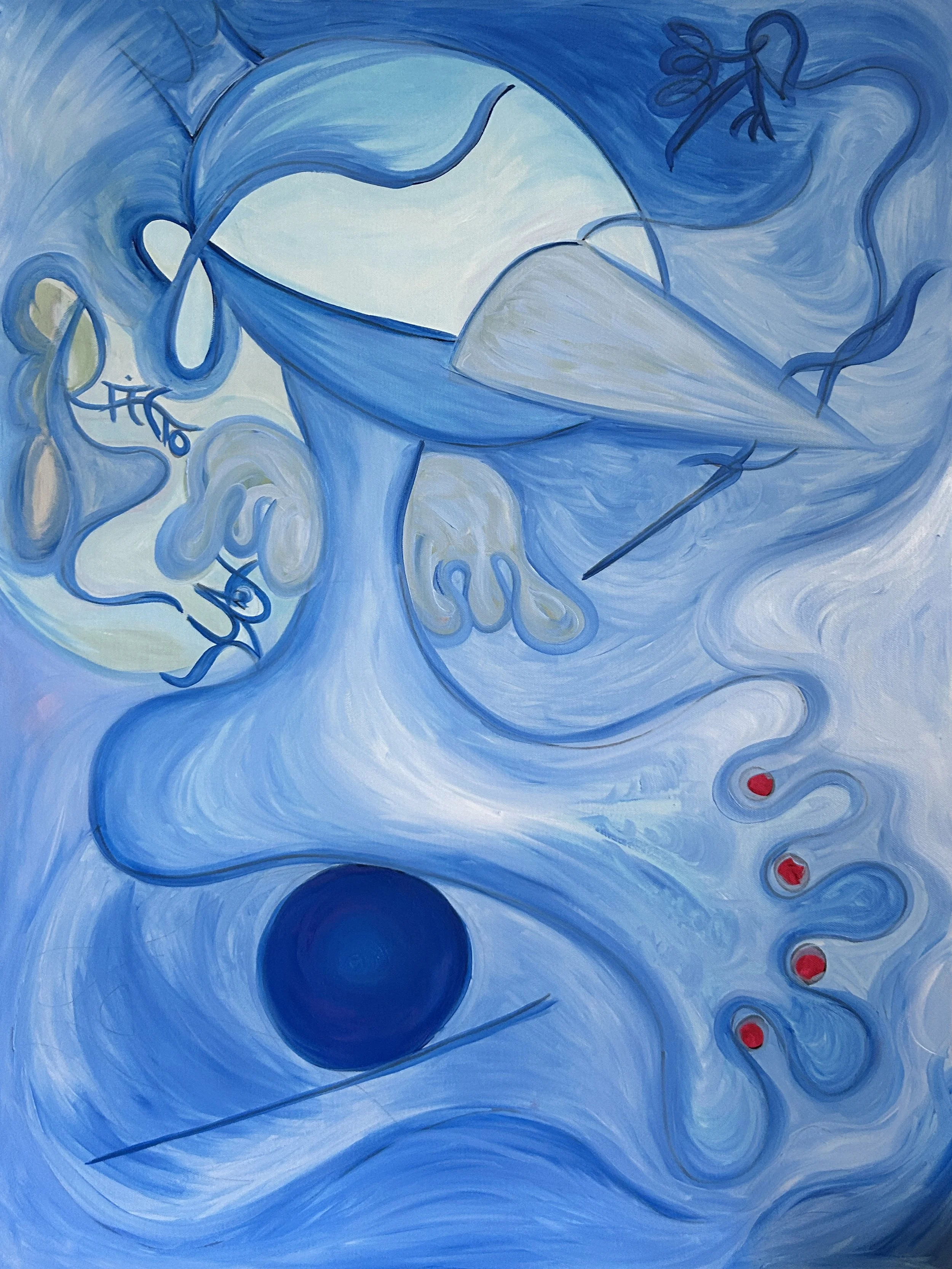 Balenciaga bird in blue. Oniric and futuristic bird nest. Birds in my head collection. Sergio Prieto. Oil and acrylic on canvas.