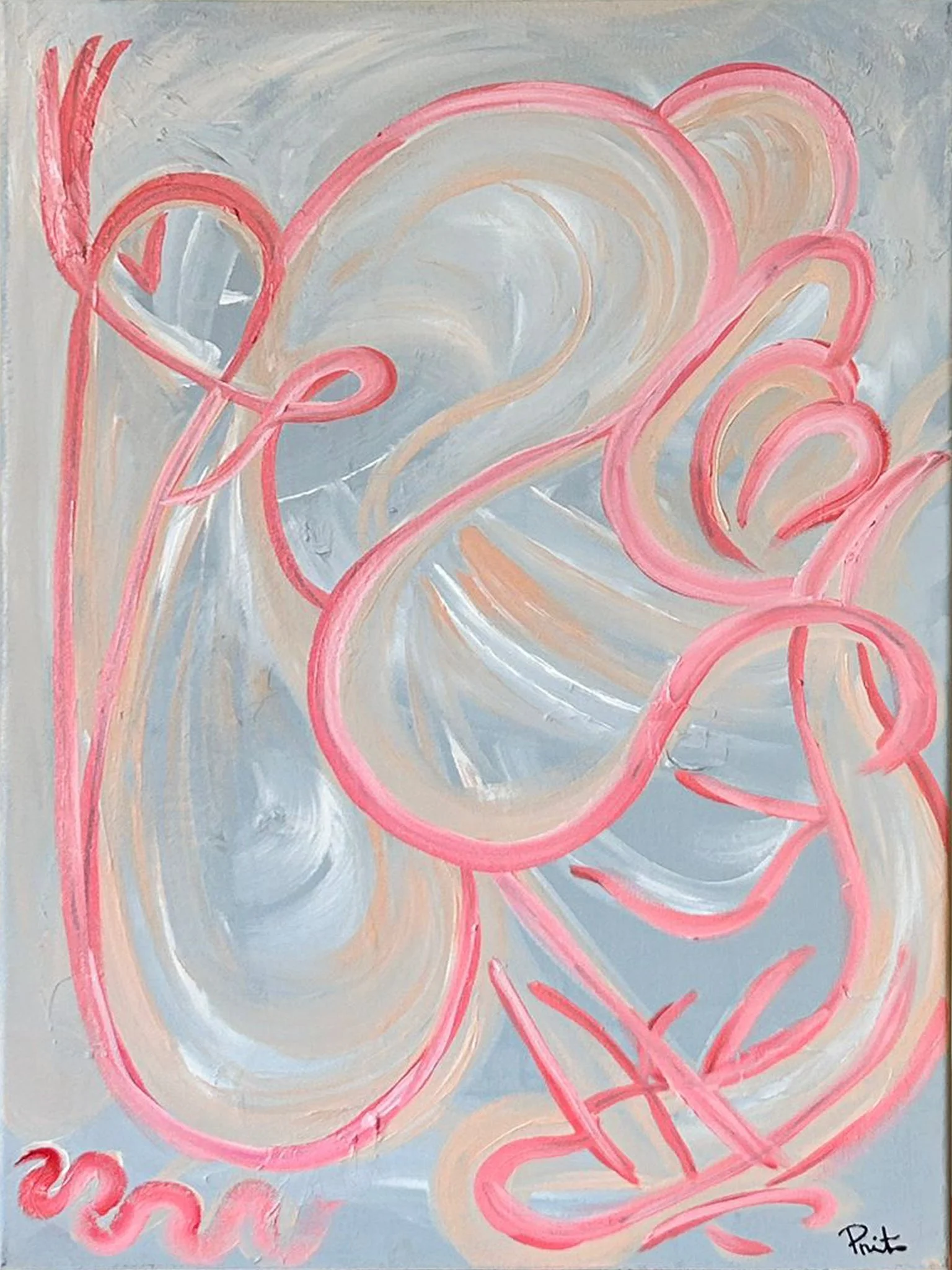 Pink pelican bird. sergio prieto oil and acrylic on canvas. birds in my head. Oniric and organic world.