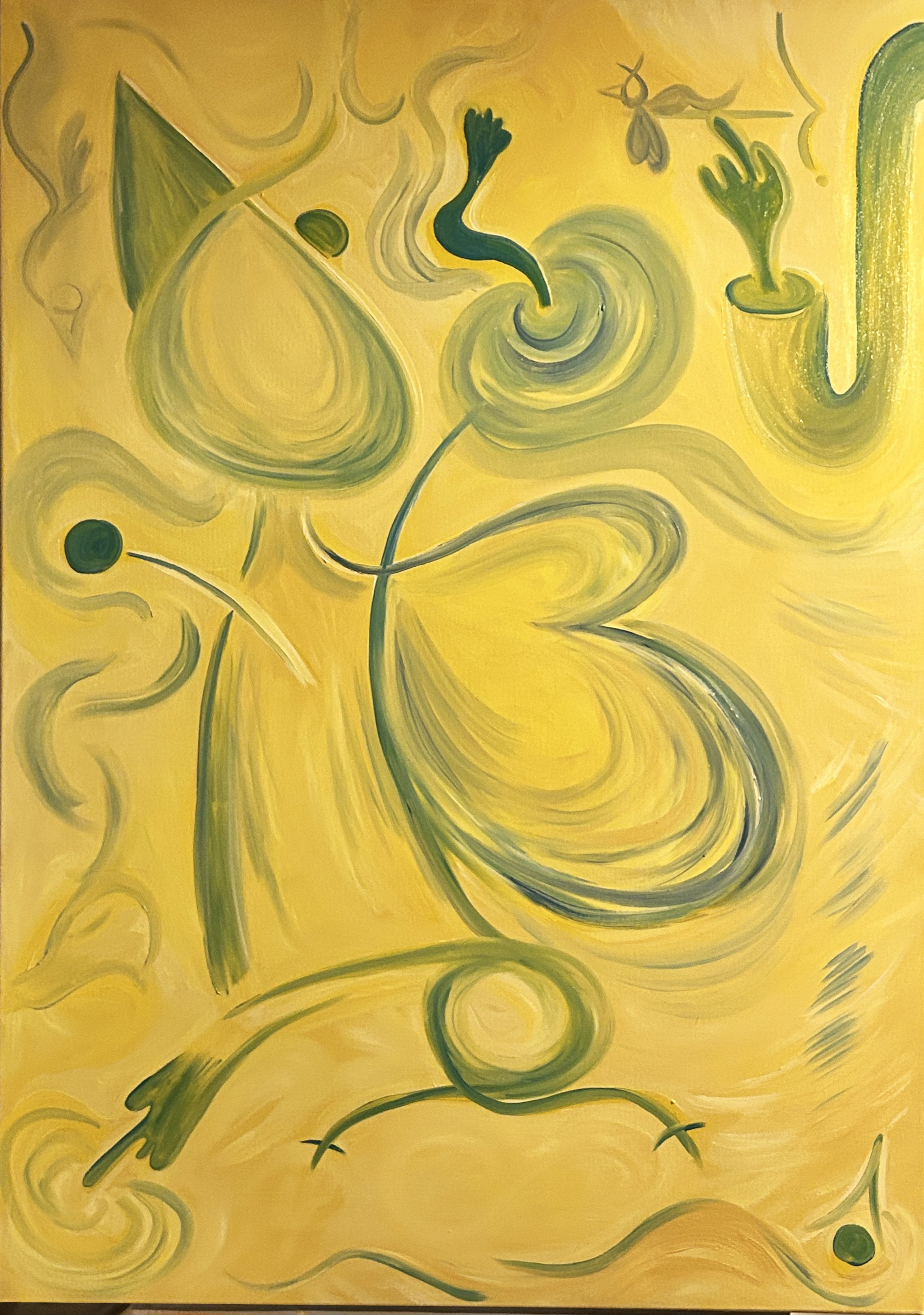 yellow paint surrealistic sergio prieto birds paint. Birds in my head collection. Original paint. oil and acrylic on canvas. organic world. birds nest.