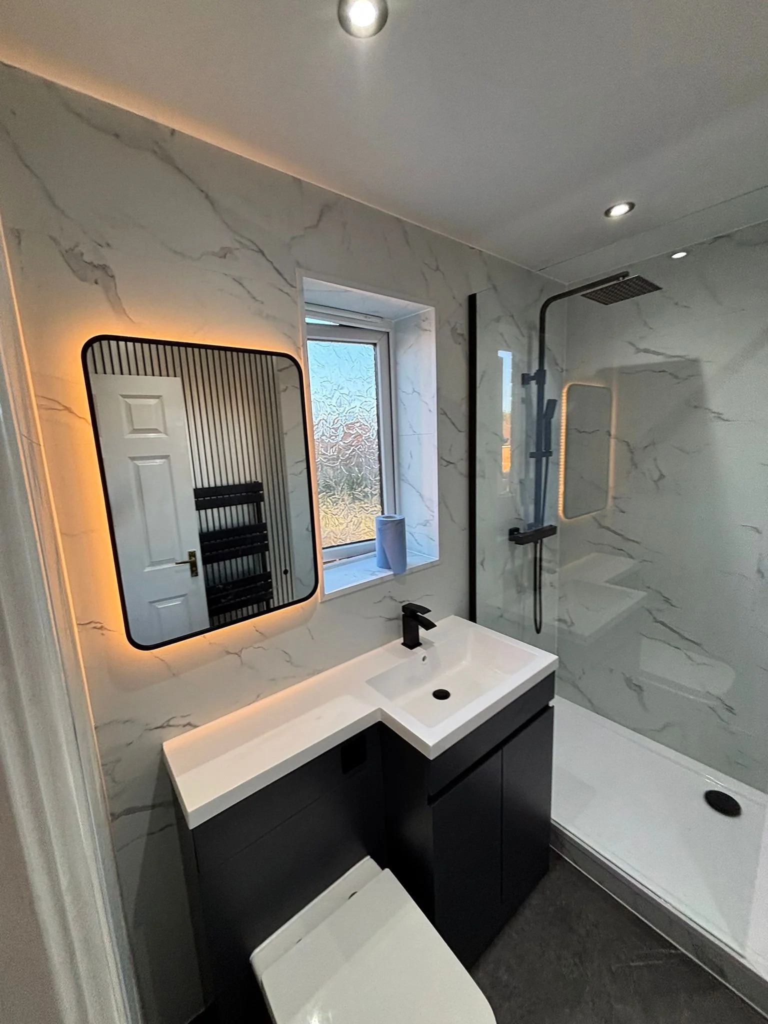 Modern Bathroom Installation in Bedlington – Walk-In Shower &amp; Luxury Black Finish