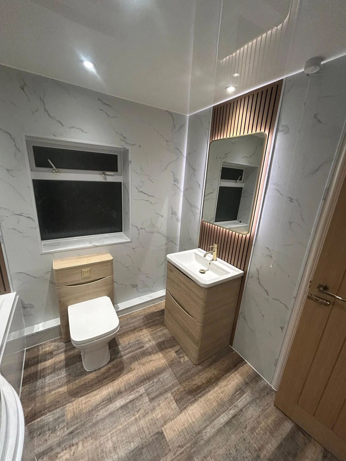 Bathroom Installation in Whitley Bay – Modern Design with Brushed Brass &amp; Oak Features
