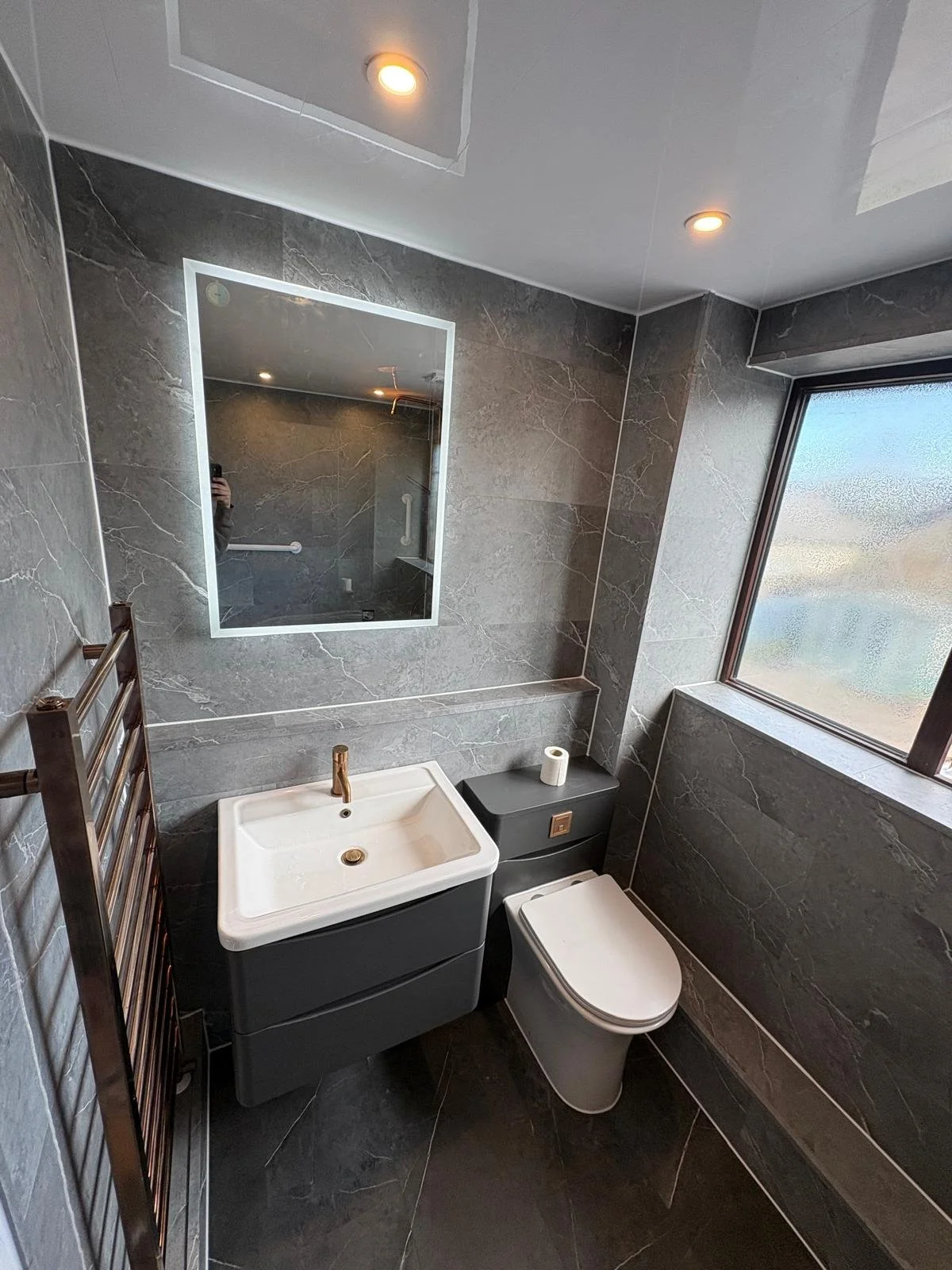 Bathroom Renovation in Sacriston, Durham – Modern Marble &amp; Brushed Bronze Design