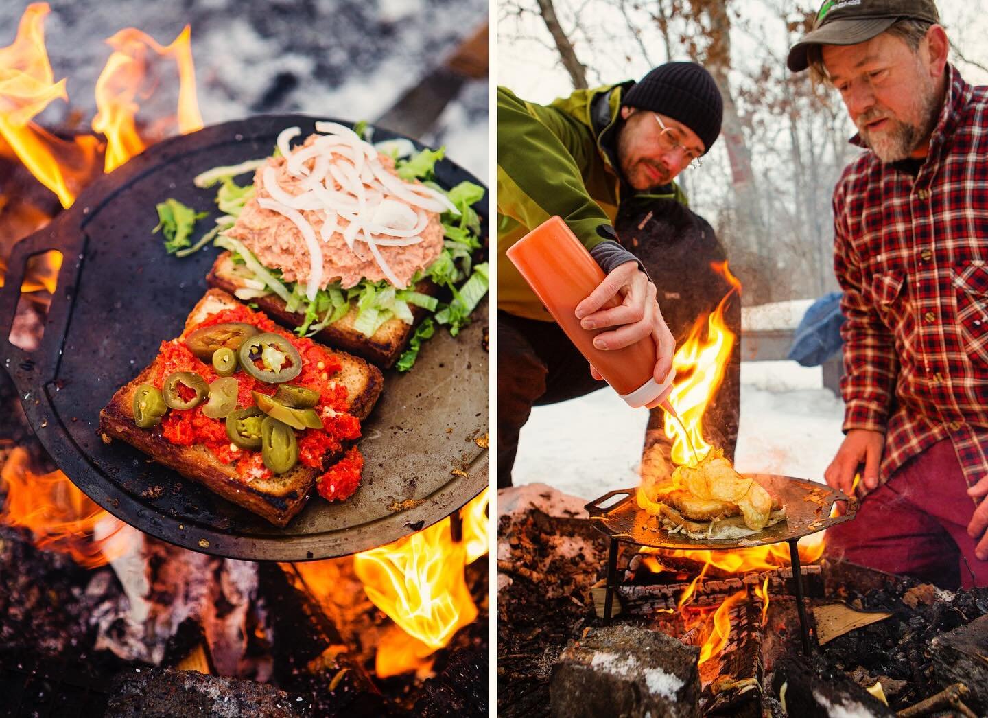 Pl&aring;tat delar av det f&auml;rgglada mackg&auml;nget fr&aring;n restaurang Sandh&auml;xan f&ouml;r @norr_agency @naturkompaniet 365 en kritvit vinterdag! Extra s&aring;s och extra eld!