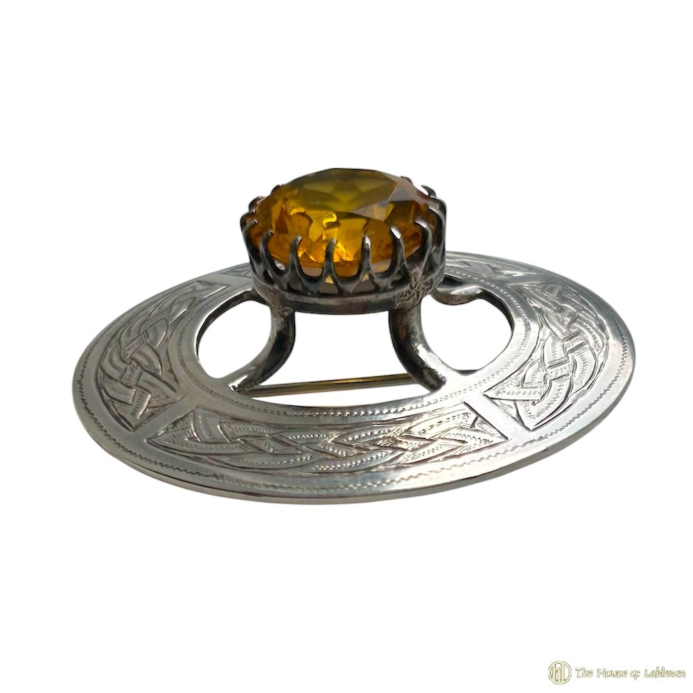 silver Vintage 1953 Scottish Style Silver & Citrine Stone Brooch.jpeg