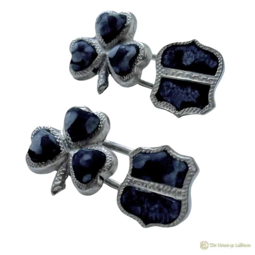 Antique Victorian Irish Shamrock & Agate Cufflinks. .JPG