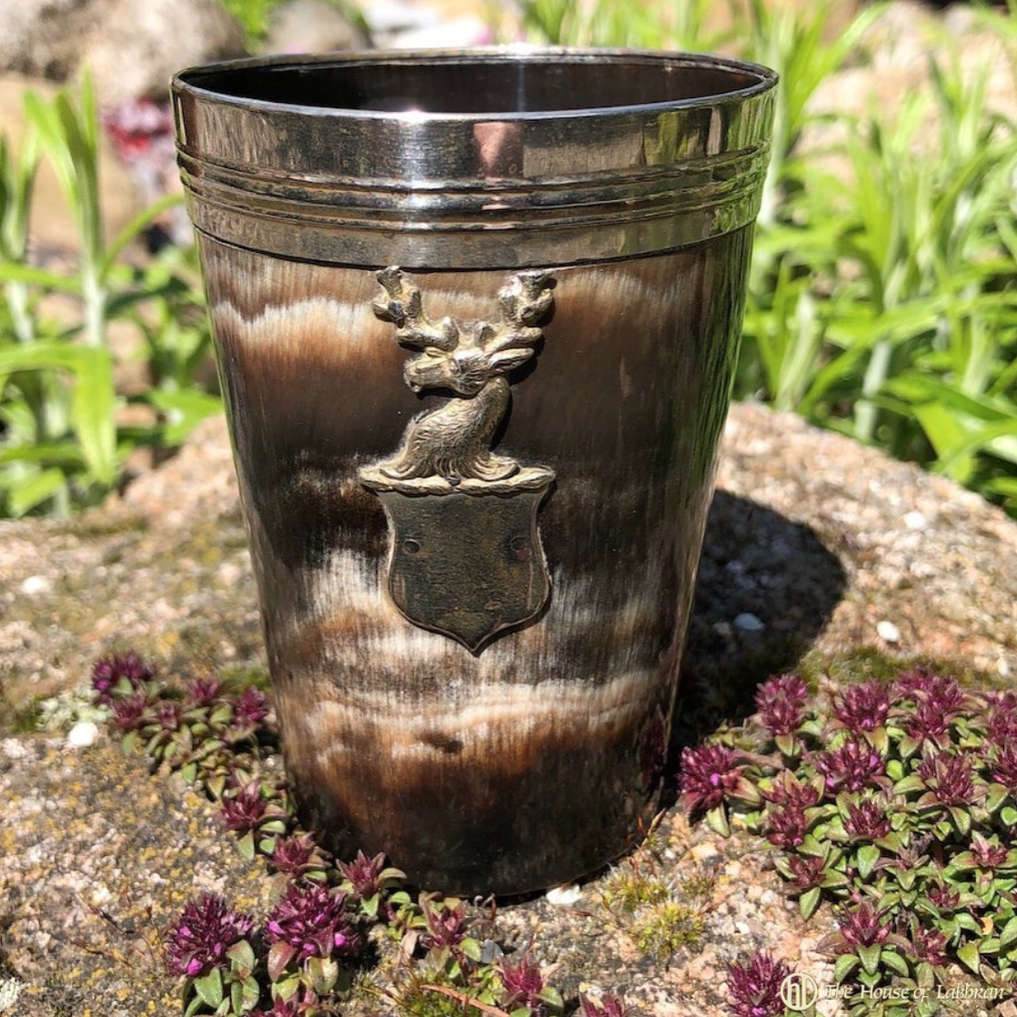 1880's Antique Scottish Clan Horn &amp; Silver Whisky Cup