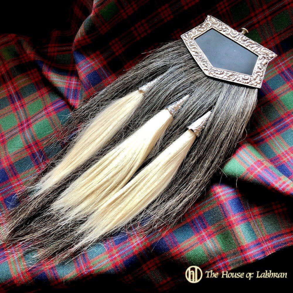 Scottish Piper Leather Kilt Sporran Long Horse Hair Thistle Crest Cantel/Highlan 