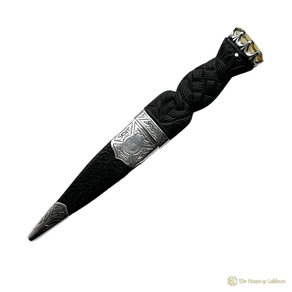 Antique 1928 Celtic Knot Silver Sgian Dubh - Engraved Clan Crest