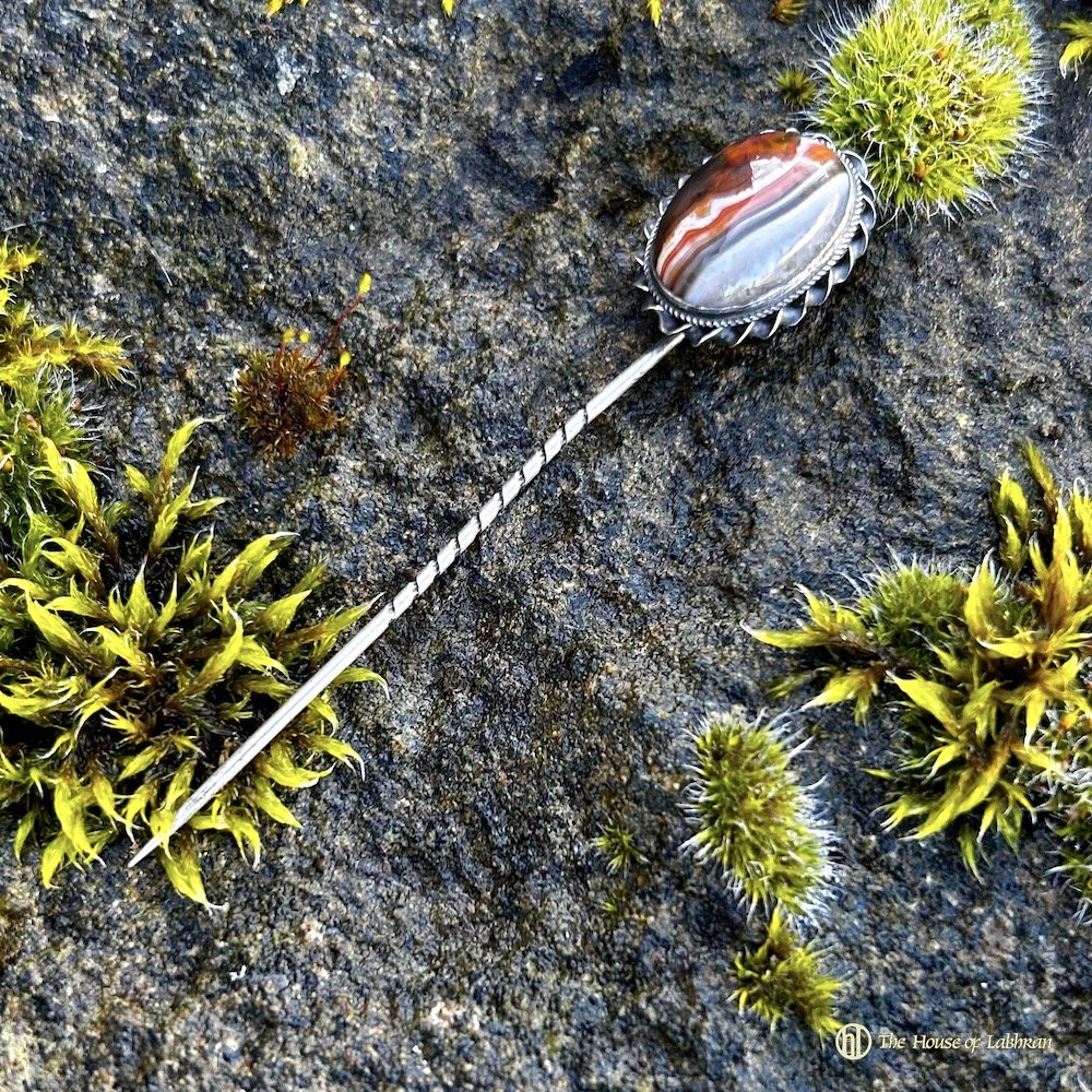 Victorian Antique Scottish Perthshire Agate Tie - Lapel Pin