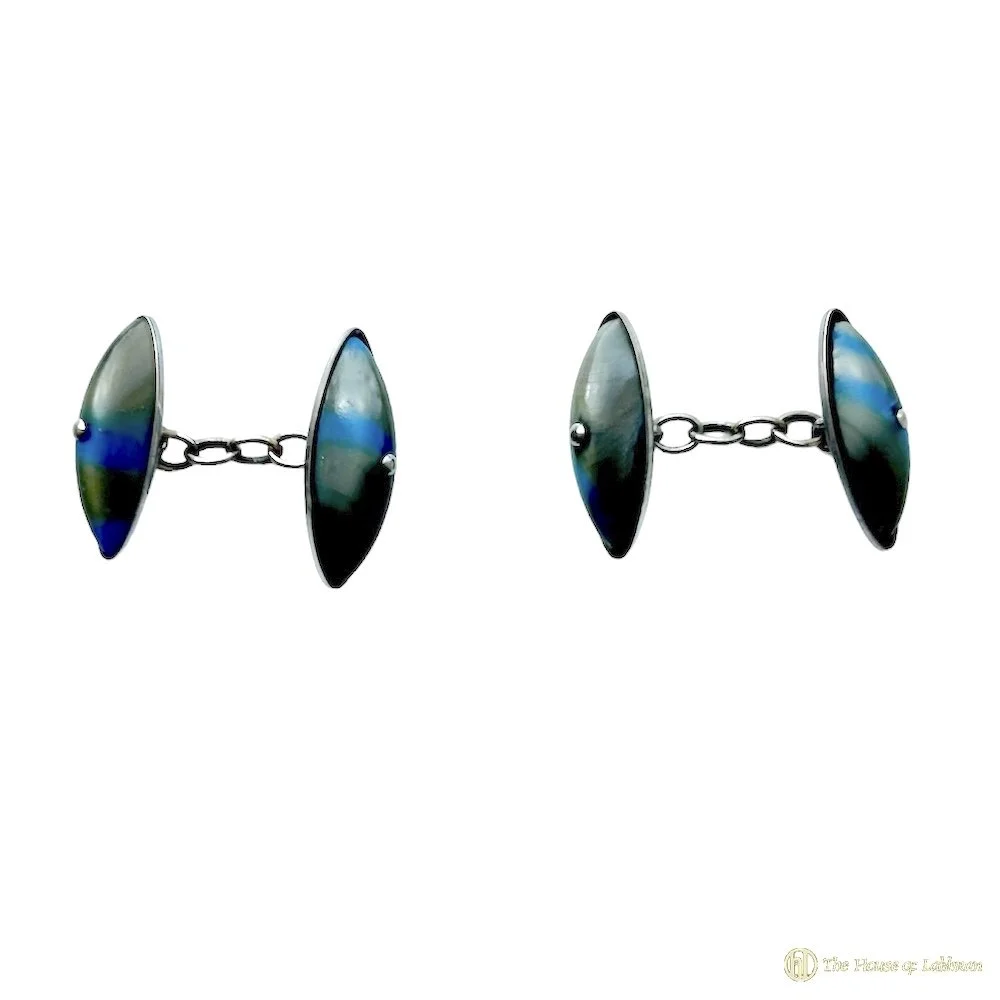 Boutons De Manchette Vintage En Agate Bleue De Birmanie - Modèle JC22 | Cadeau Homme élégant Neuf Sans Emballage