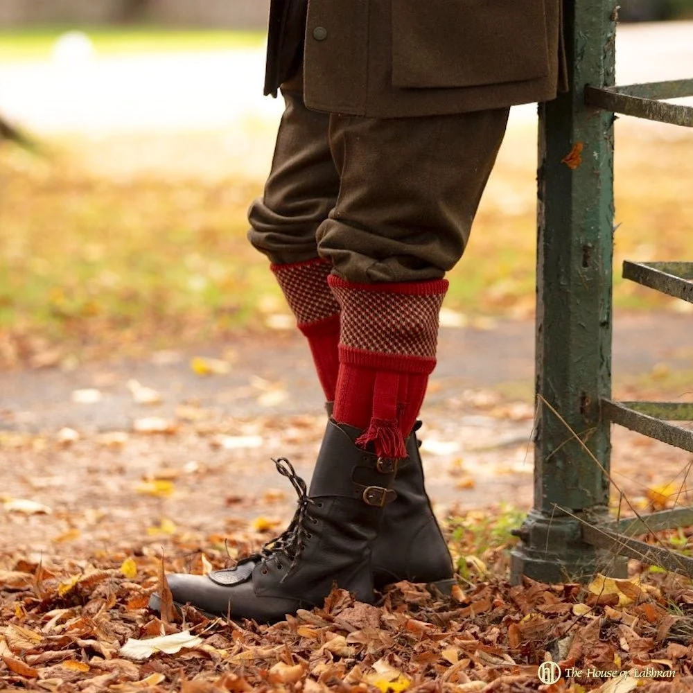 thumbnail interactive-video image 1 of Highland Men's Kilt Dress Socks – Scottish Outfit Hose – GREEN, BLACK, WHITE WOOL 1 of 5