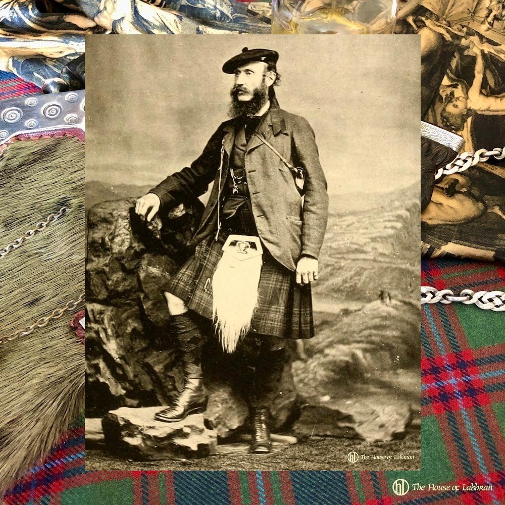 Fletcher Norton Menzies (1819 - 1905) in a fine goats hair sporran with clan - personal crest