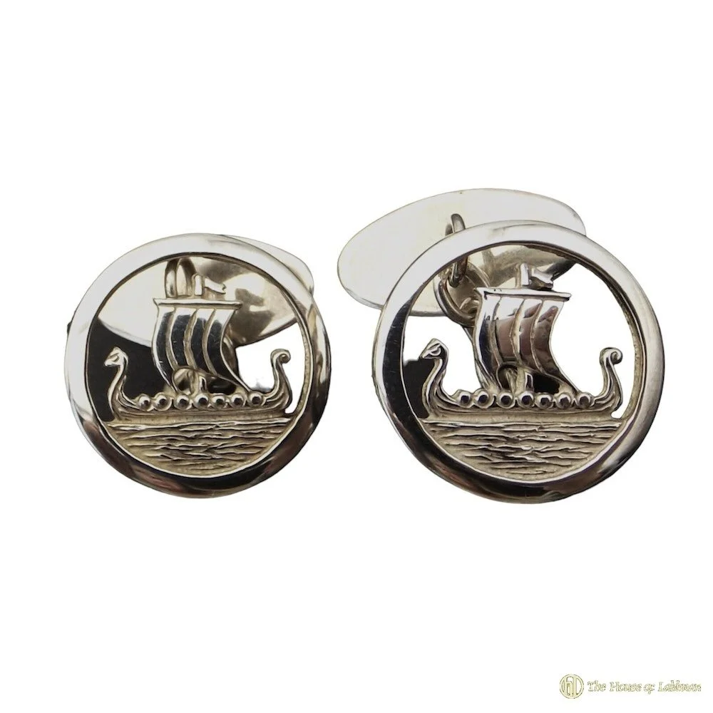Vintage Ortak Silver Viking Longships Cufflinks. .jpg