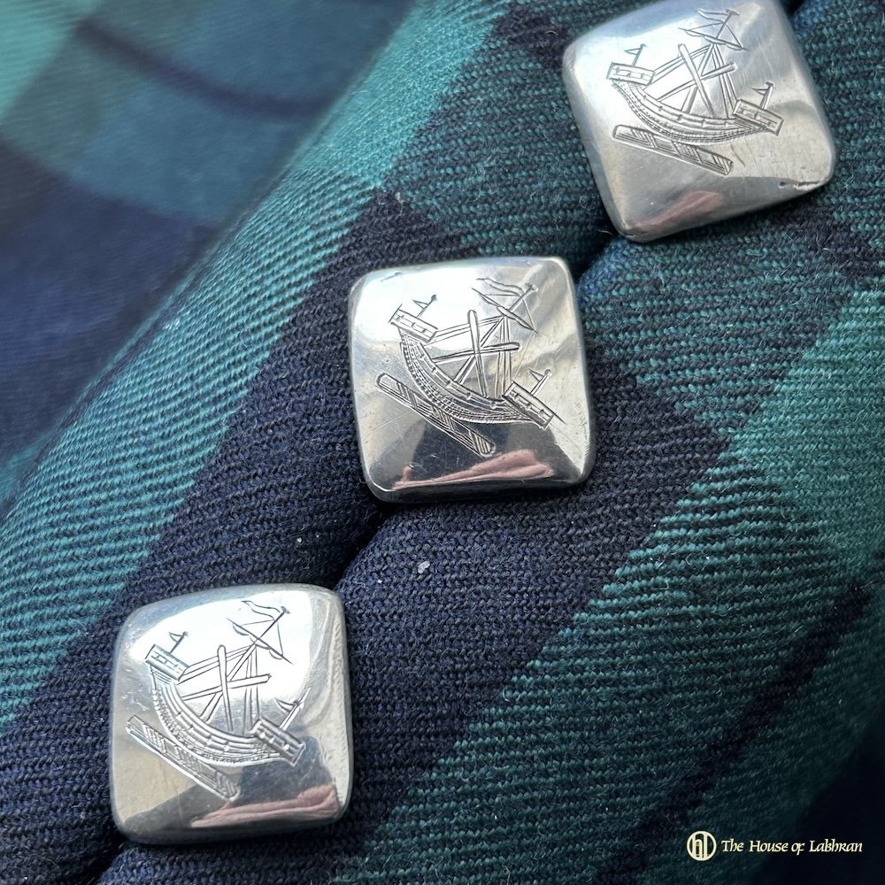 Antique Scottish Galley Clan Crest Silver 1929 Buttons