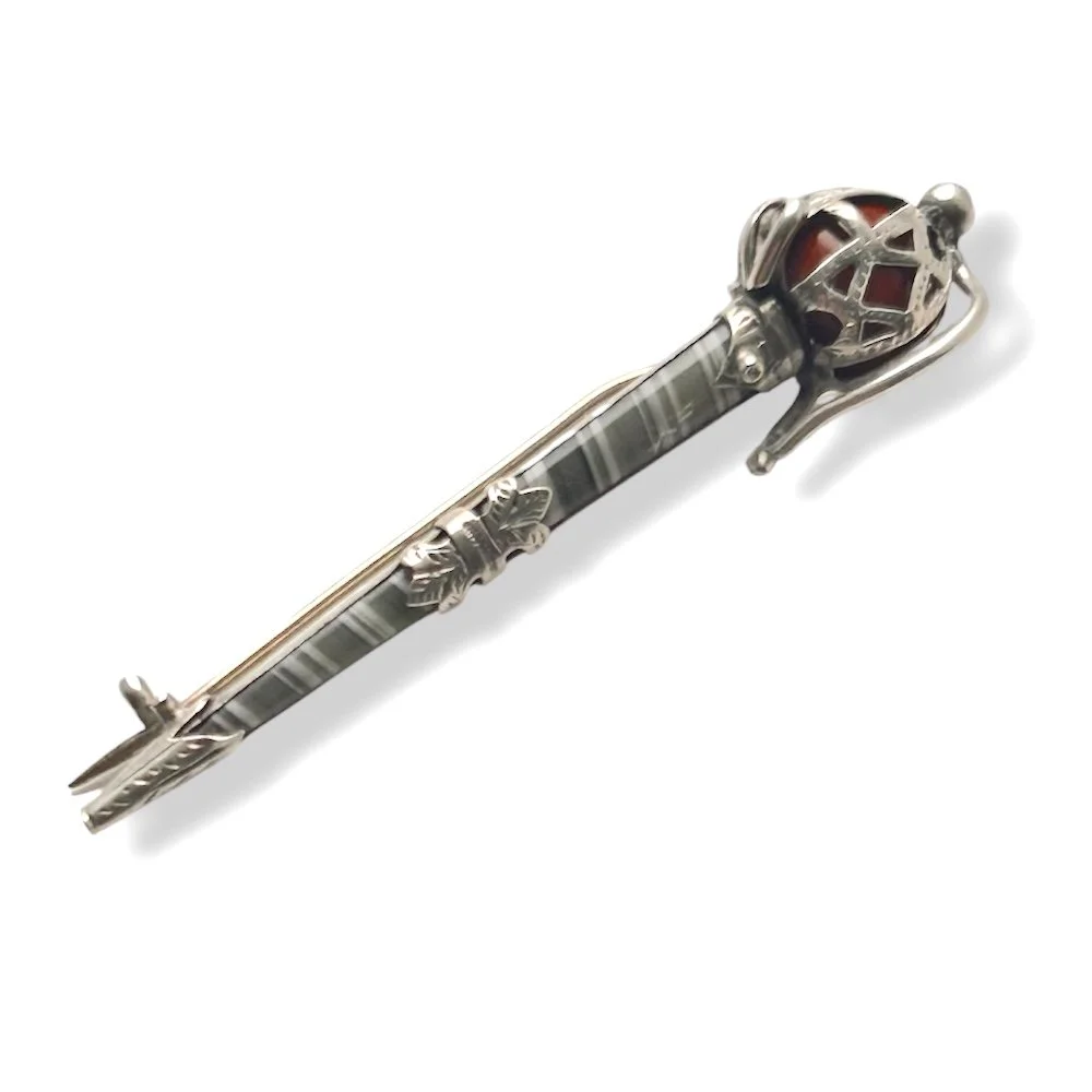 Antique Scottish Agate Sterling Silver Dirk Lapel Pin - Brooch.jpg