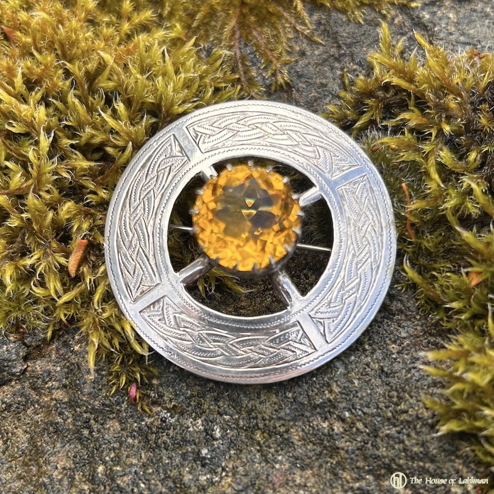 Vintage 1953 Scottish Style Silver & Citrine Stone Brooch.jpeg