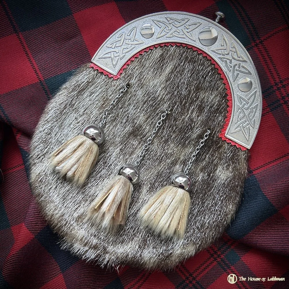 Vintage 1970-80's Edinburgh Grey - Brown Sealskin Sporran. tartan.jpeg