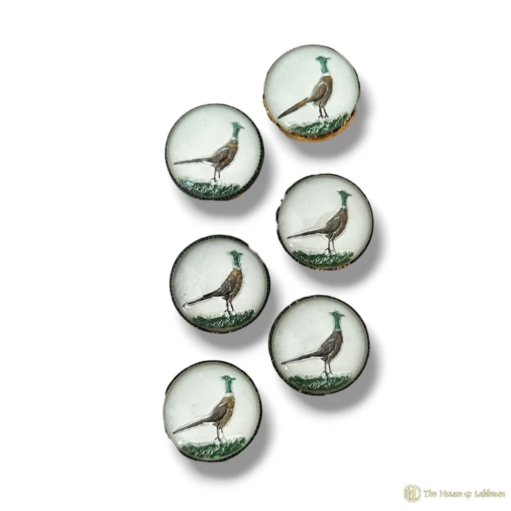 Antique Essex Crystal Gentleman's Pheasant Waistcoat Buttons .jpg