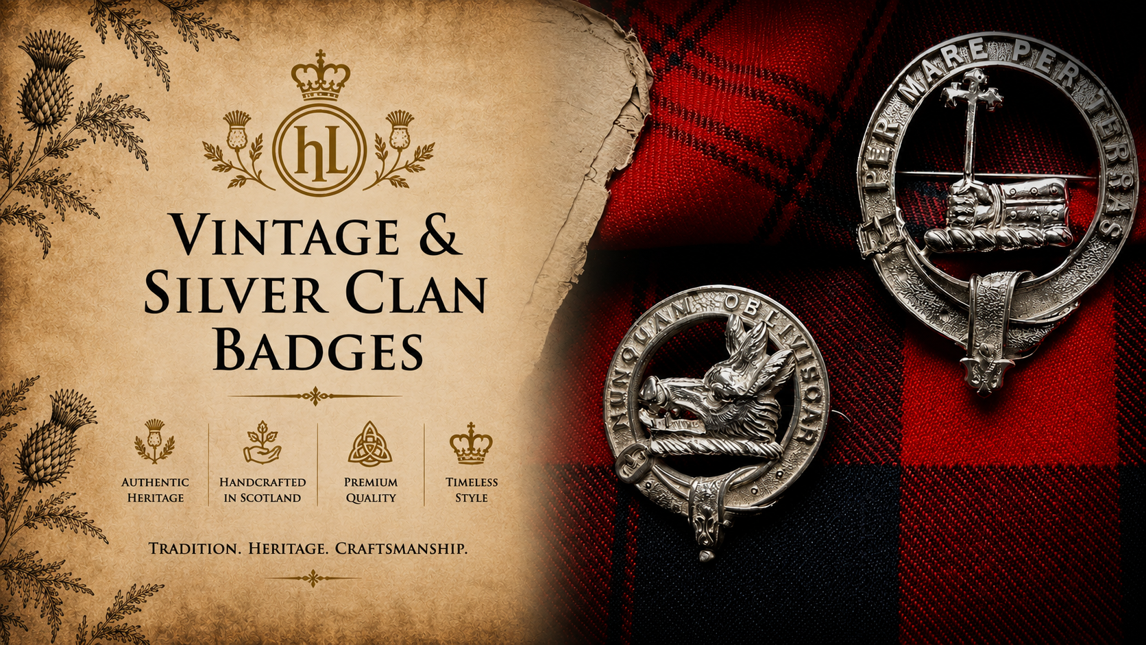 Vintage clan badges and and Scottish silver heritage design