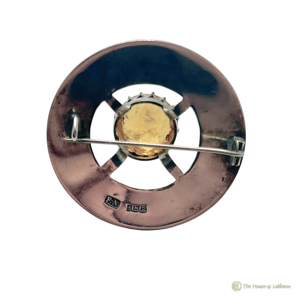 Vintage 1953 Scottish Style Silver & Citrine Stone Brooch back.jpeg