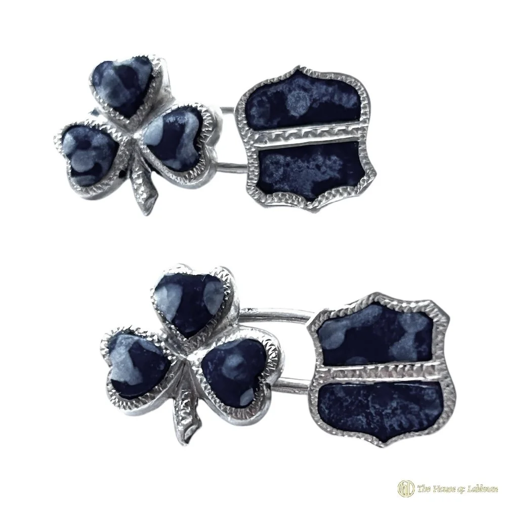 Antique Victorian Irish Shamrock & Agate Cufflinks.  .JPG