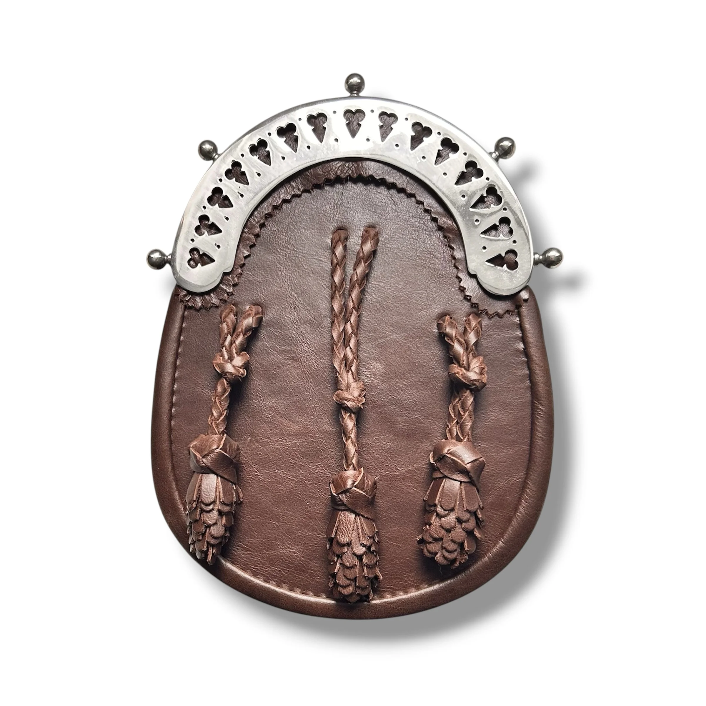 dark brown Scottish 19th Century Style Pewter Cantle Acorn Sporran.jpg