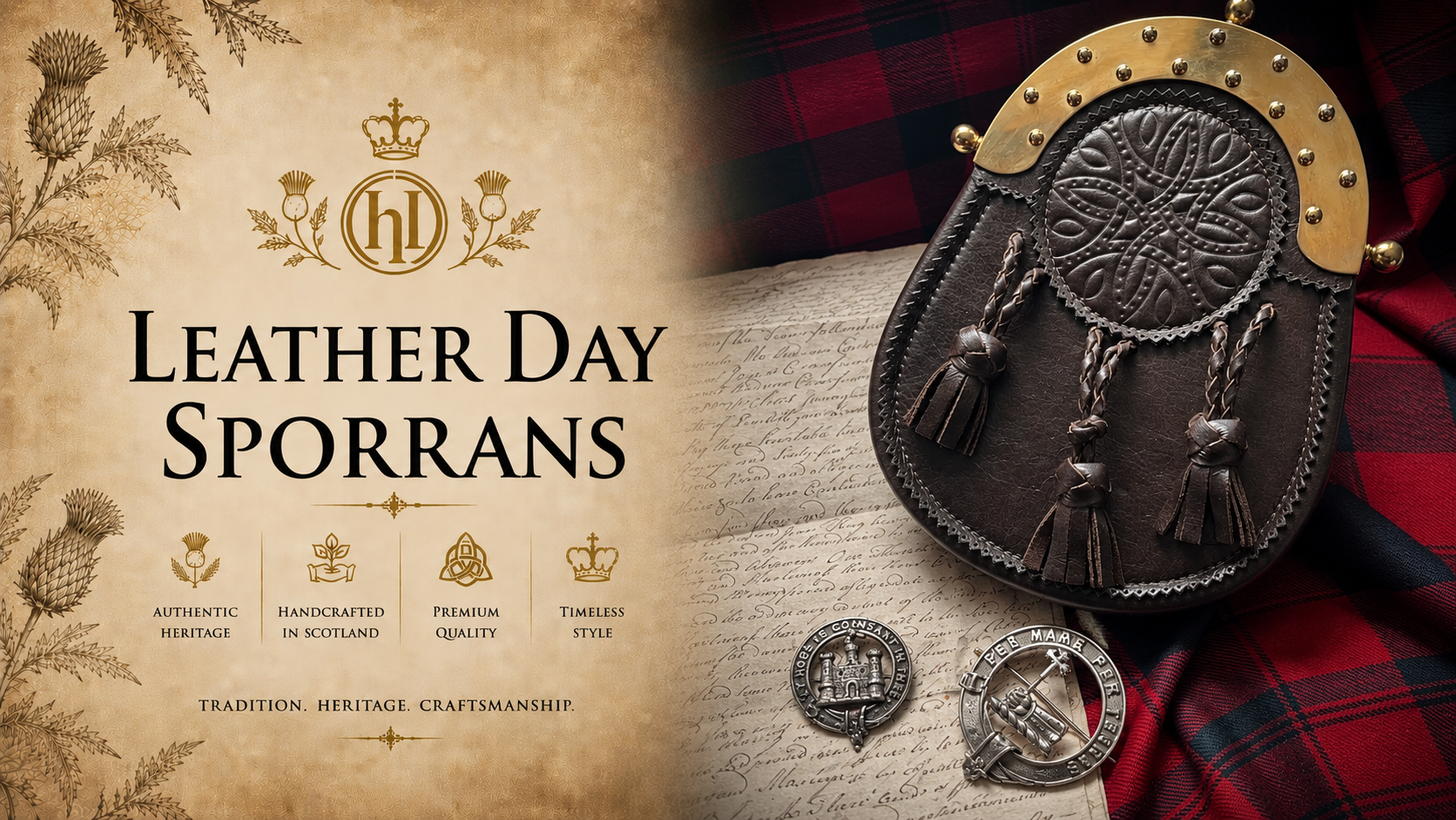 Hand crafted leather bespoke Scottish day sporrans