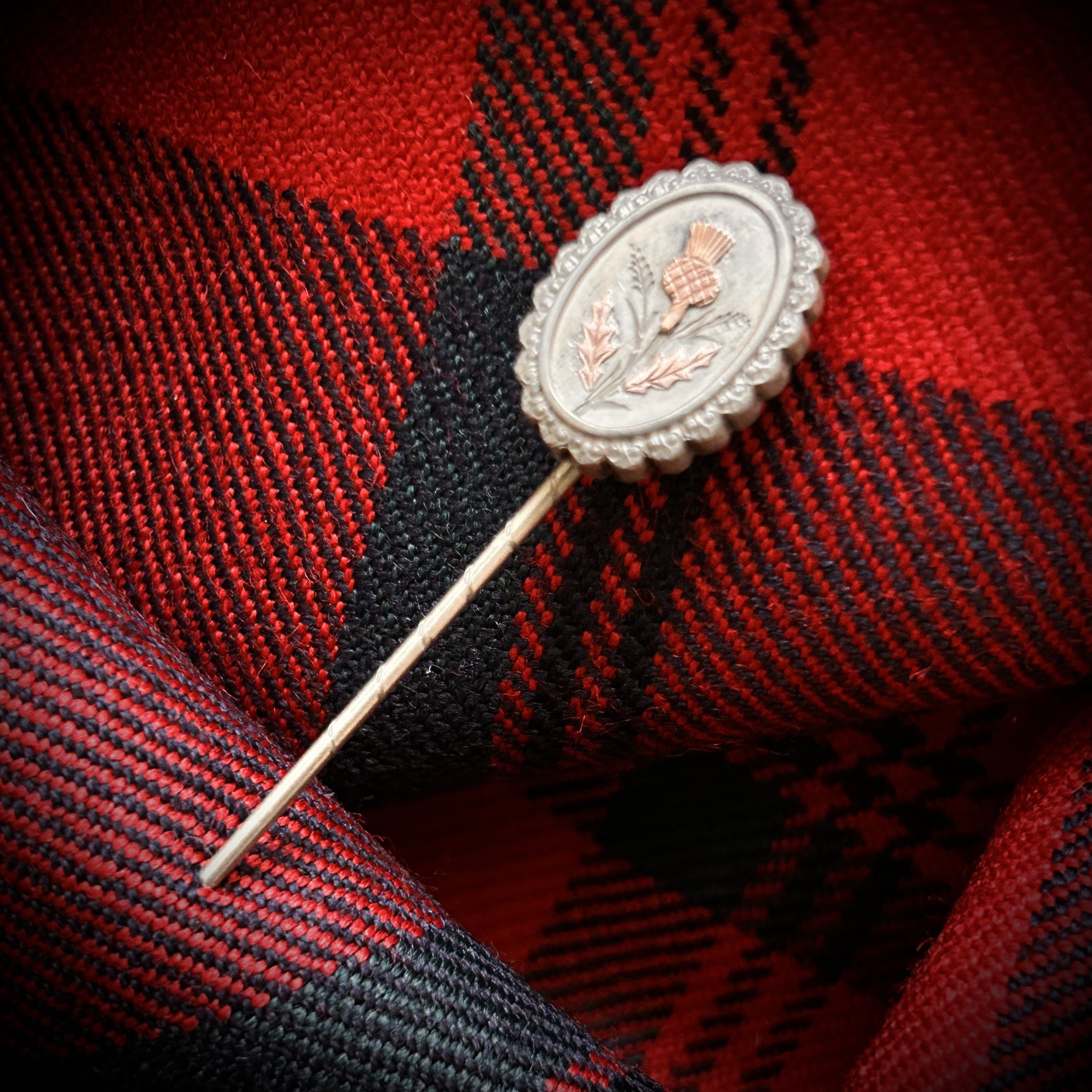 Scottish Antique Victorian Scottish Thistle Gold Accent Stick Pin.jpeg