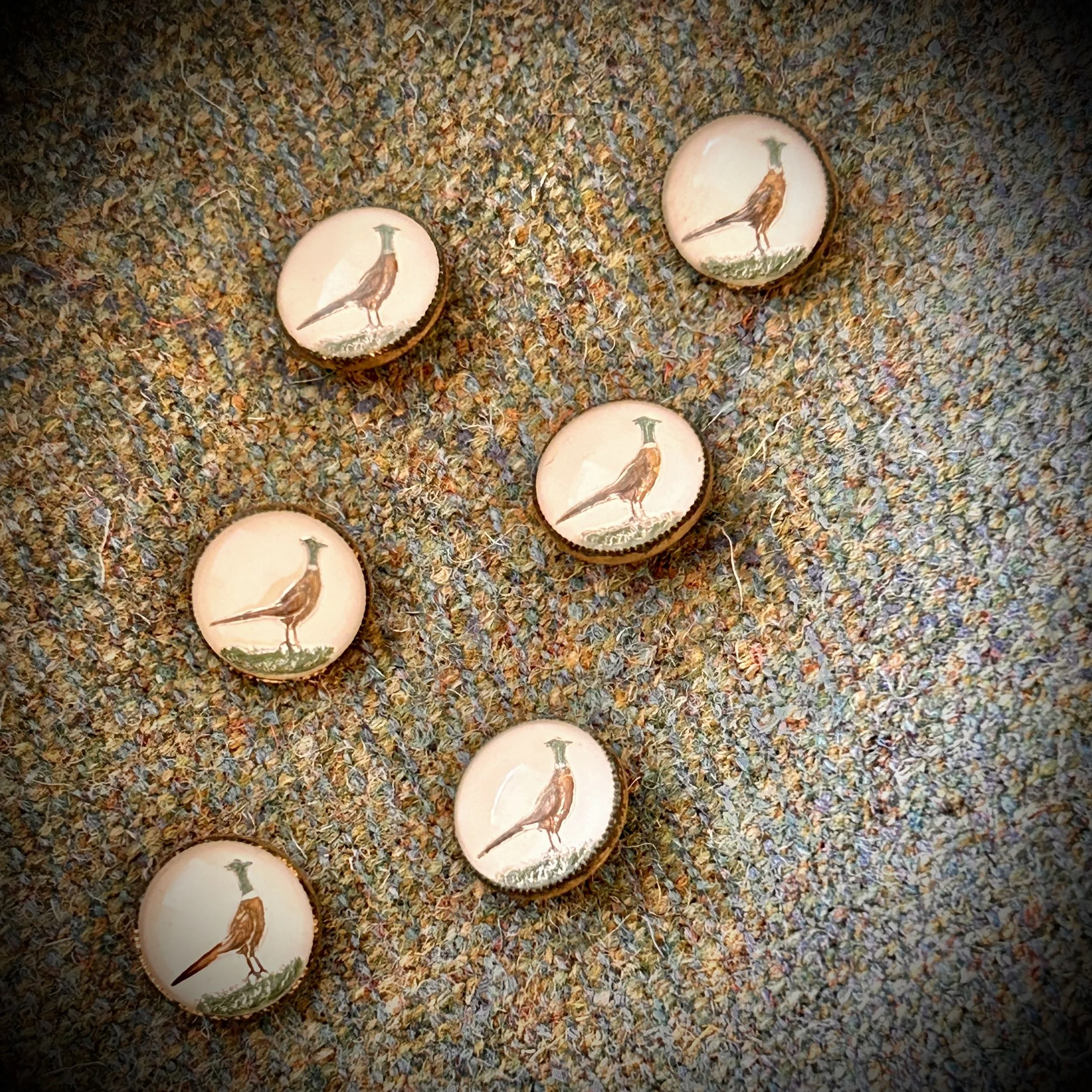 tweeds Antique Essex Crystal Gentleman's Pheasant Waistcoat Buttons .jpeg