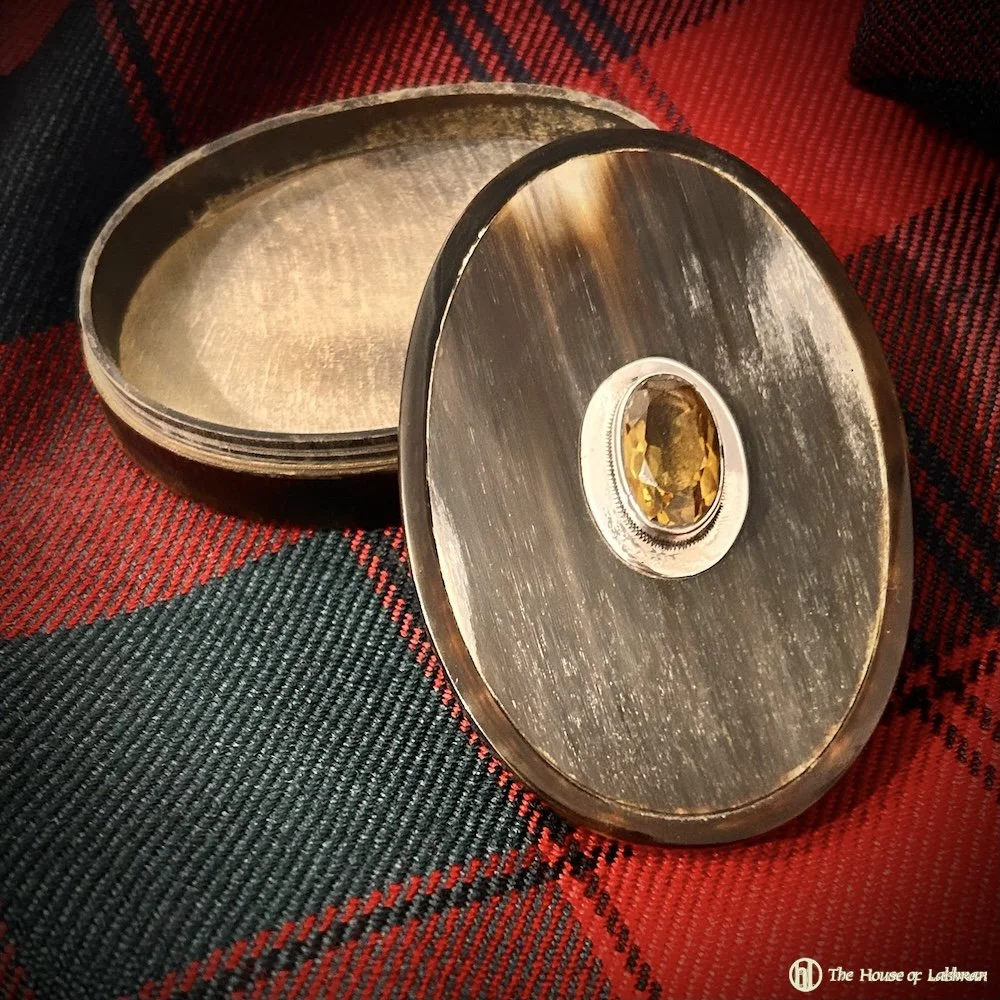 Antique Victorian Cairngorm - Citrine Set Horn Snuff Box .jpeg