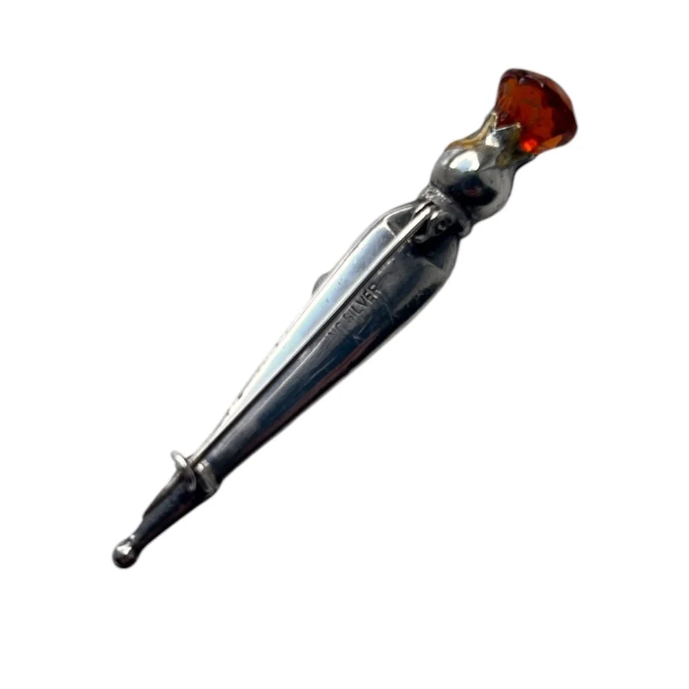 hallmark Antique Victorian Scottish Agate Sterling Silver Sword Kilt Pin - Brooch.jpg