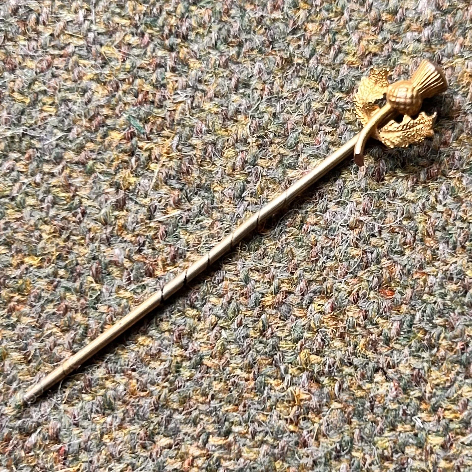 Antique Victorian Scottish Thistle Gold Stick Pin.jpeg