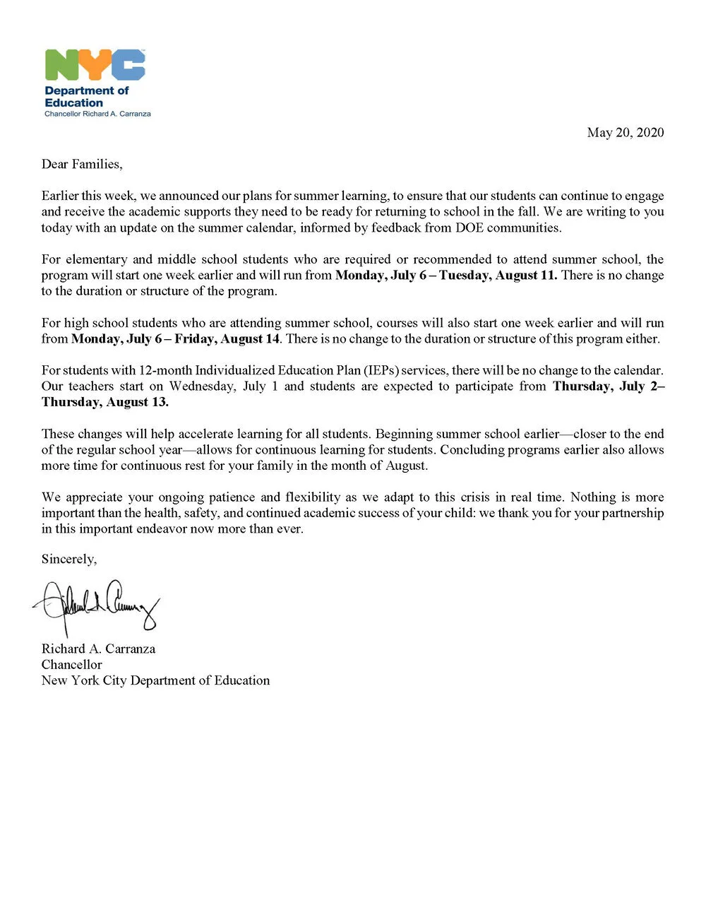 NYC DOE - Summer School Update