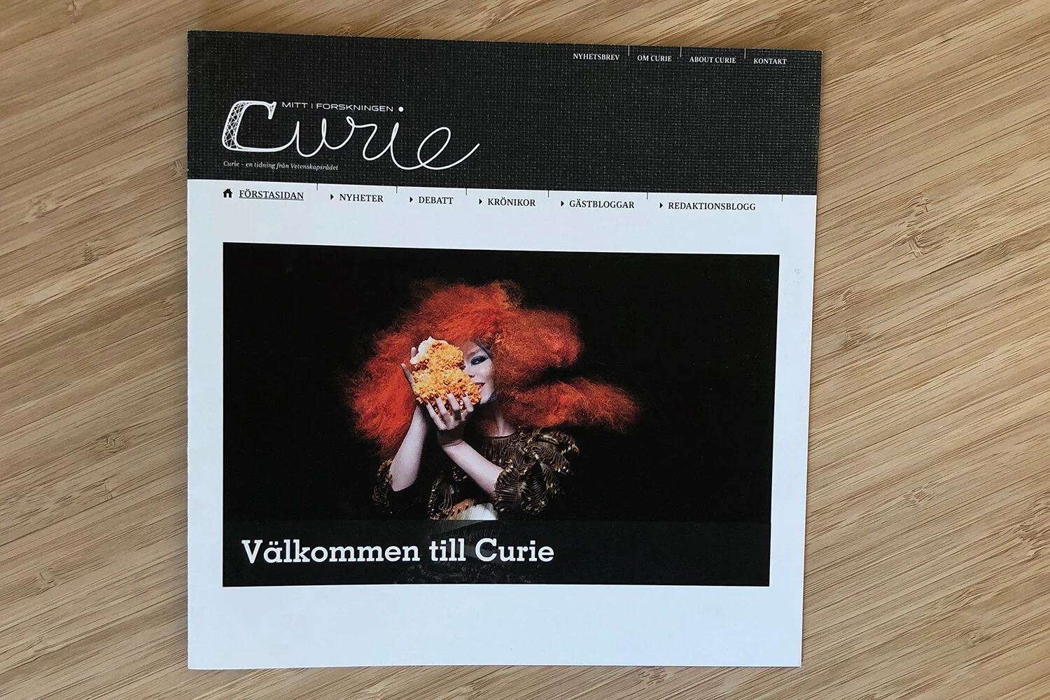  Curie in an online magazine about research in Sweden. This is a brochure presenting the magazine at research fairs taking the major design features from the online magazine, turning it into print. The logo for Curie is made by mobilità for the Swedi