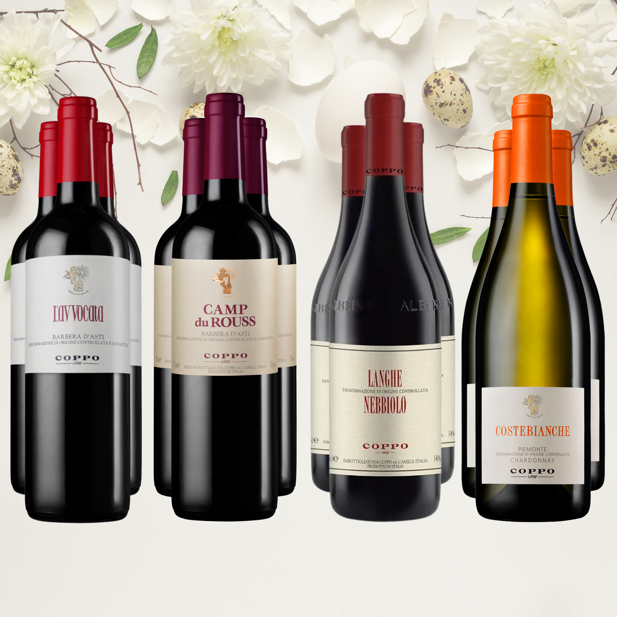 Confezione 12 bt: L'Avvocata 2023 (3), Camp du Rouss 2022 (3), Langhe Nebbiolo 2022 (3), Costebianche 2023 (3)