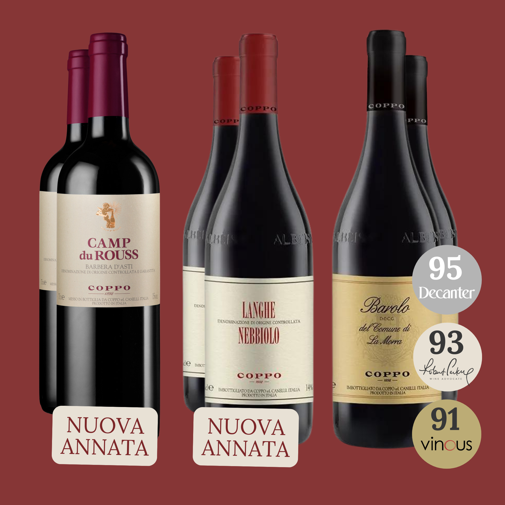 Confezione 6 bt: Camp du Rouss 2023 (2), Langhe Nebbiolo 2023 (2), Barolo del Comune di La Morra 2020 (2)