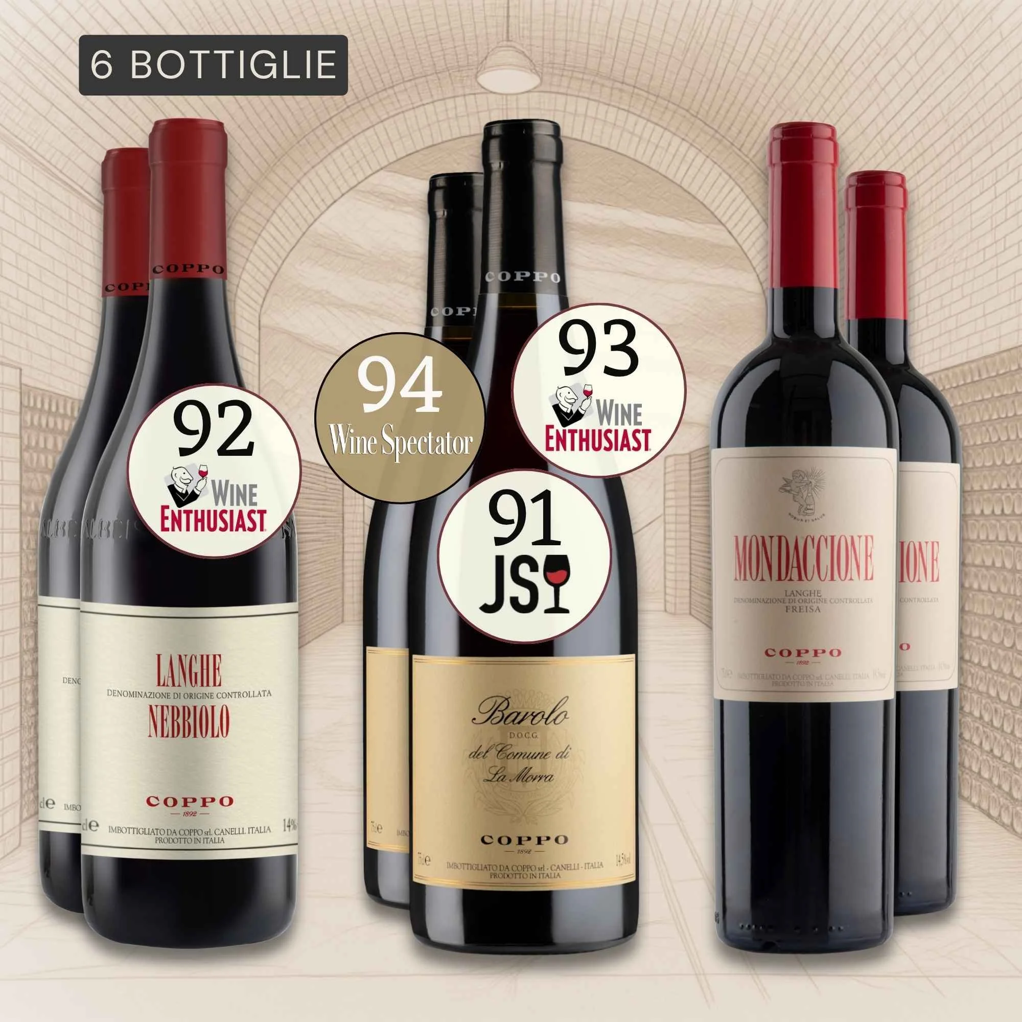 Confezione 6 bt: Langhe Nebbiolo 2024 (2), Barolo del Comune di La Morra 2021 (2), Mondaccione 2020 (2)