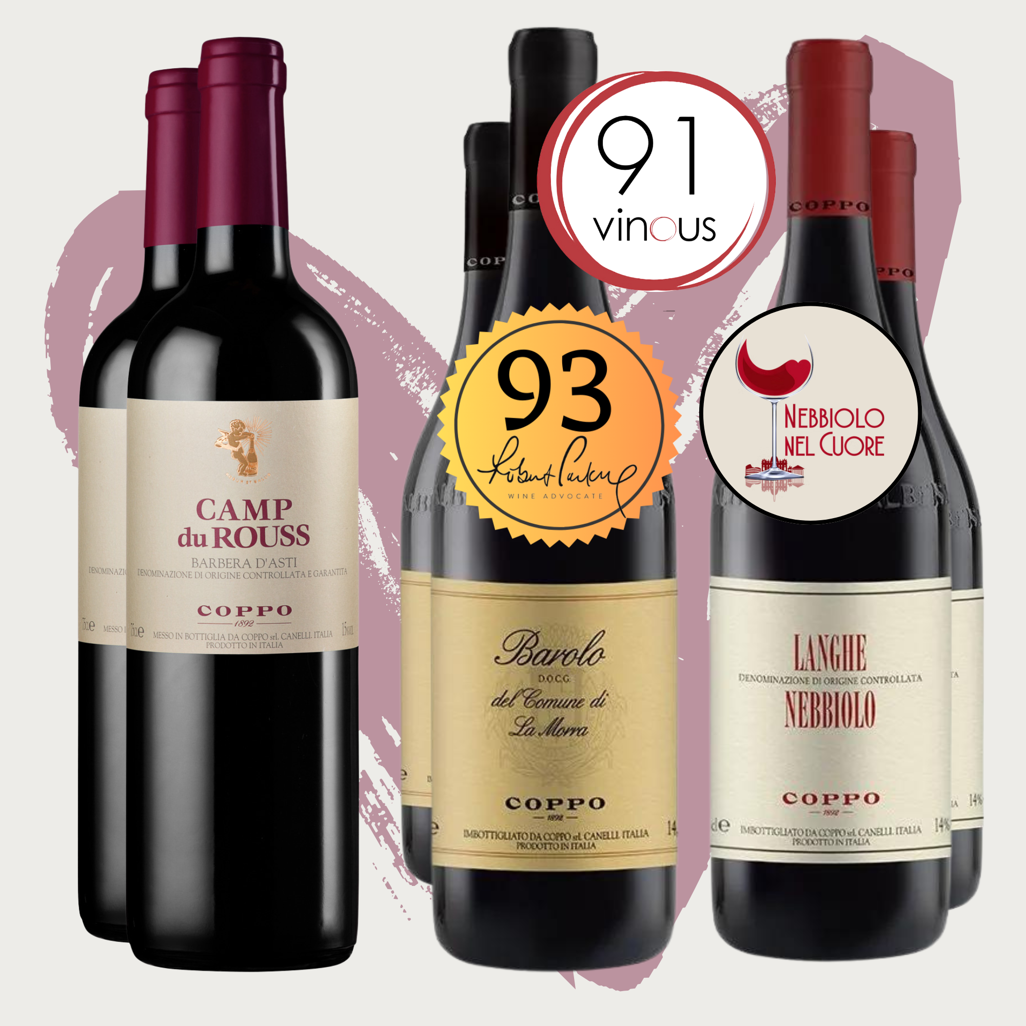 Confezione 6 bt: Camp du Rouss 2022 (2), Langhe Nebbiolo 2022 (2), Barolo del Comune di La Morra 2020 (2)