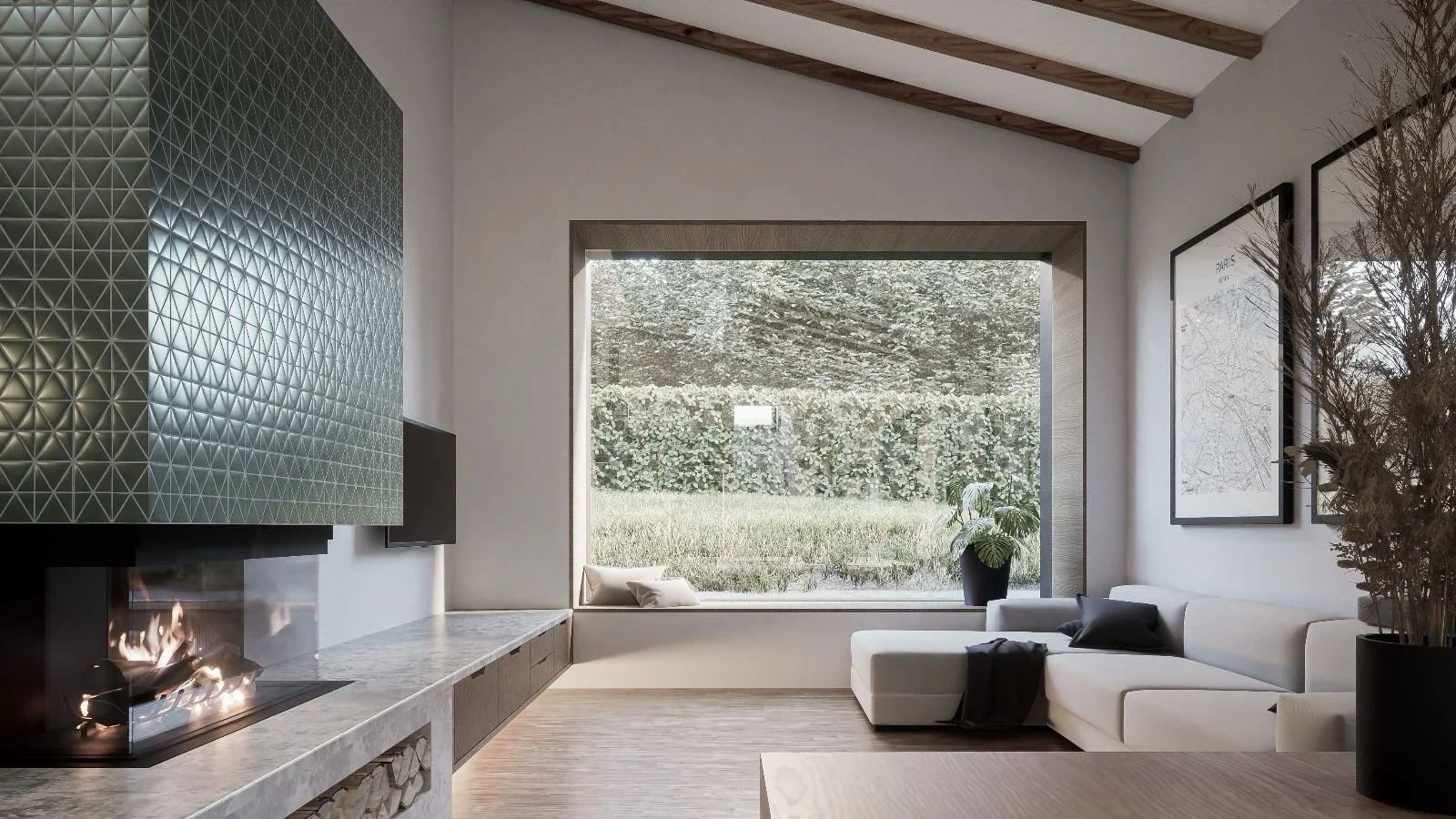 3-seitiger Holzkamin ... 