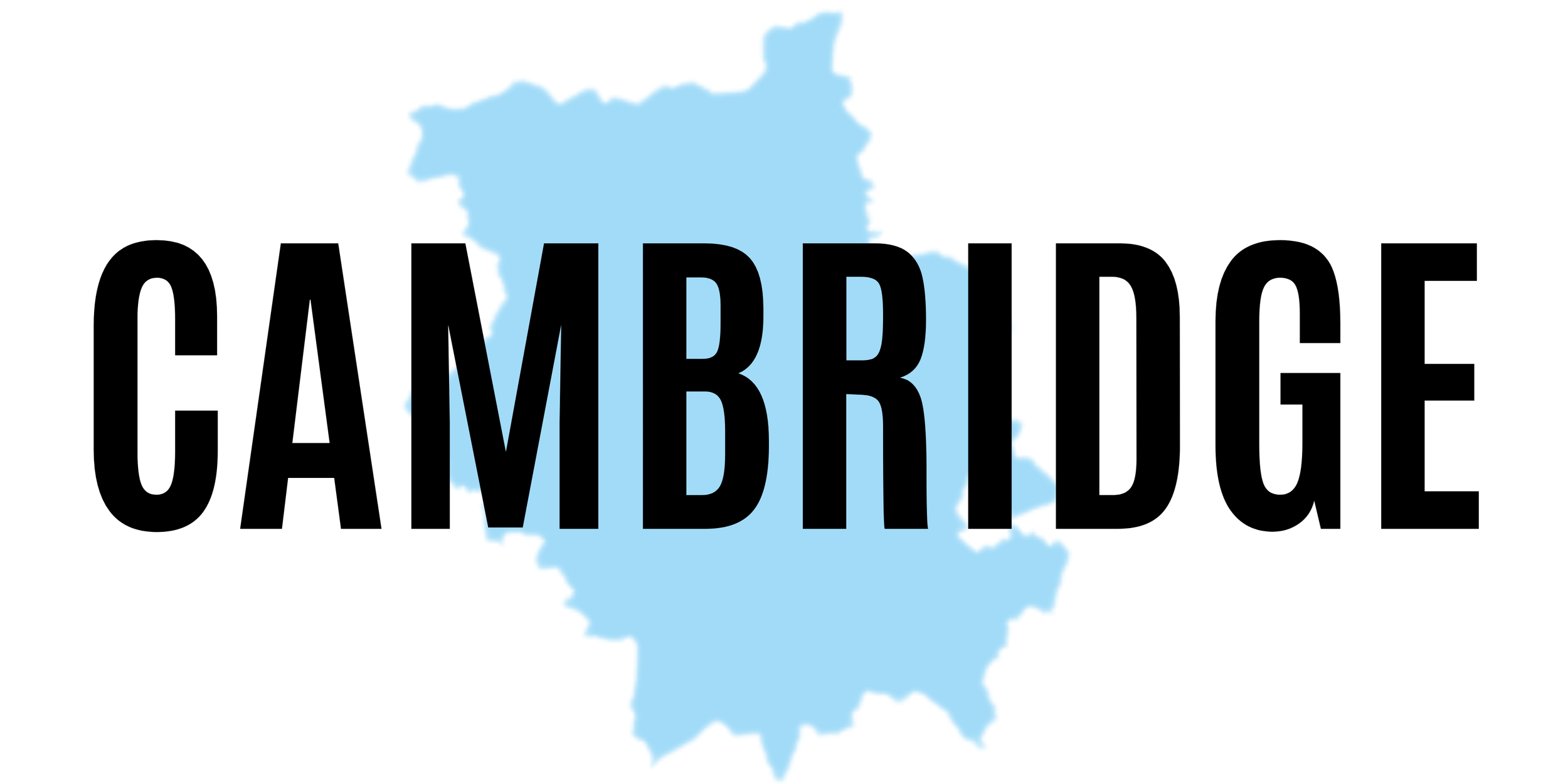 The word "Cambridge" overlaid on a blue map silhouette.