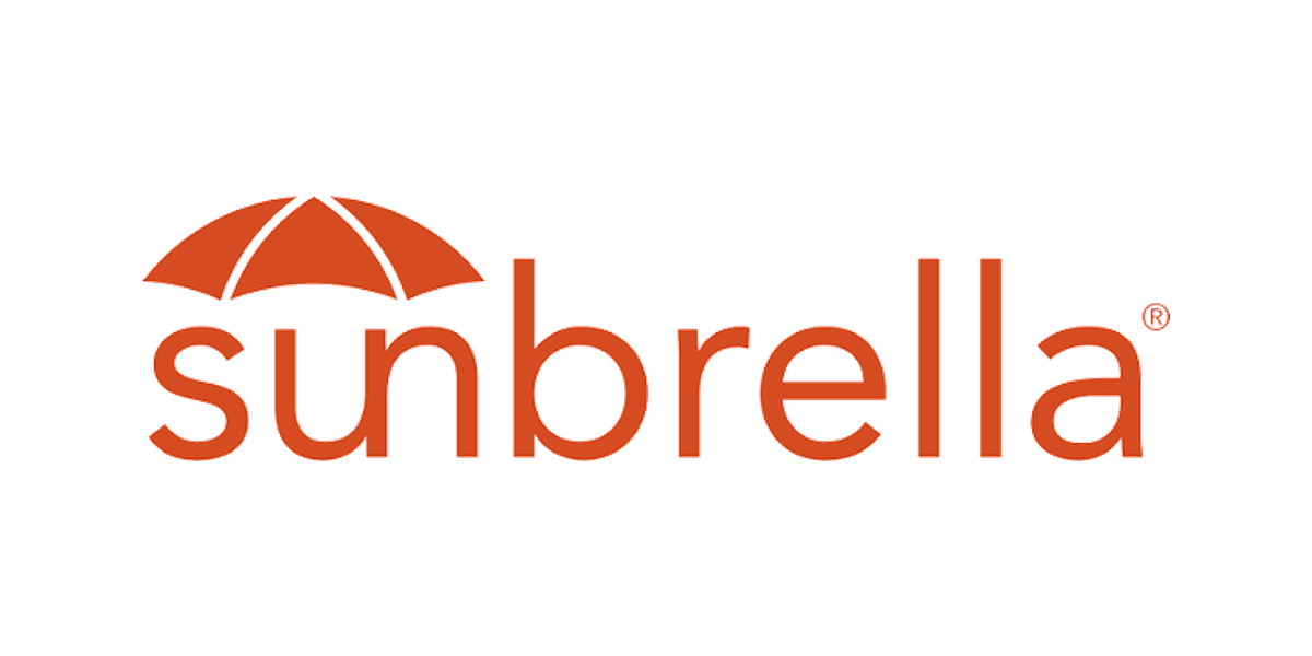 Logo of the brand 'Sunrella' featuring an orange umbrella icon and the brand name in orange text.