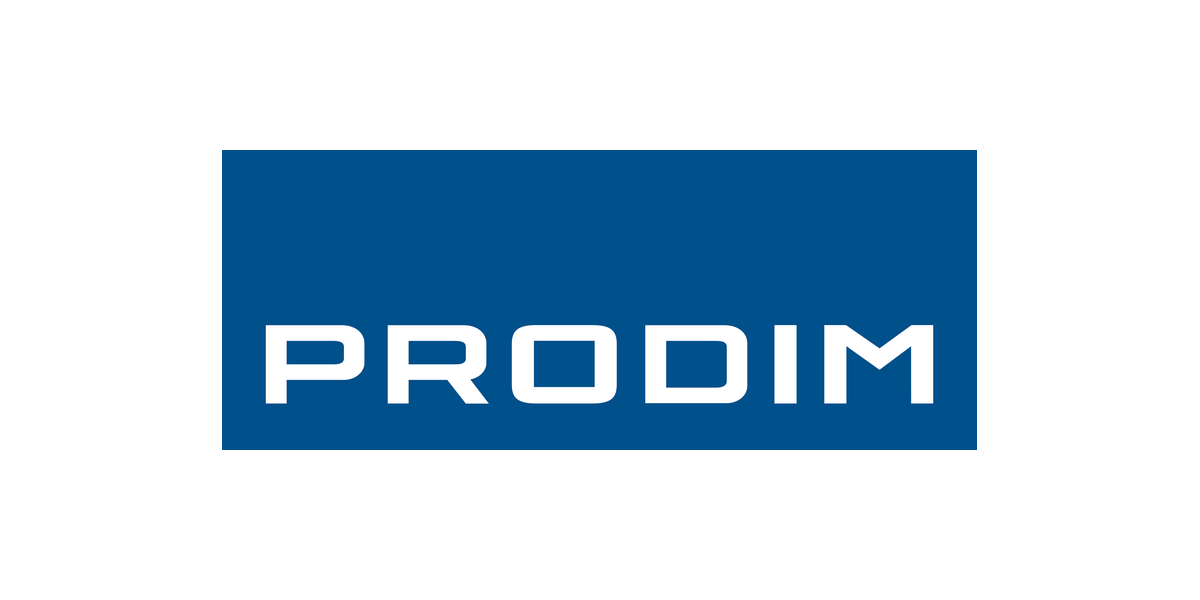 Prodim logo with white text on a blue rectangular background.