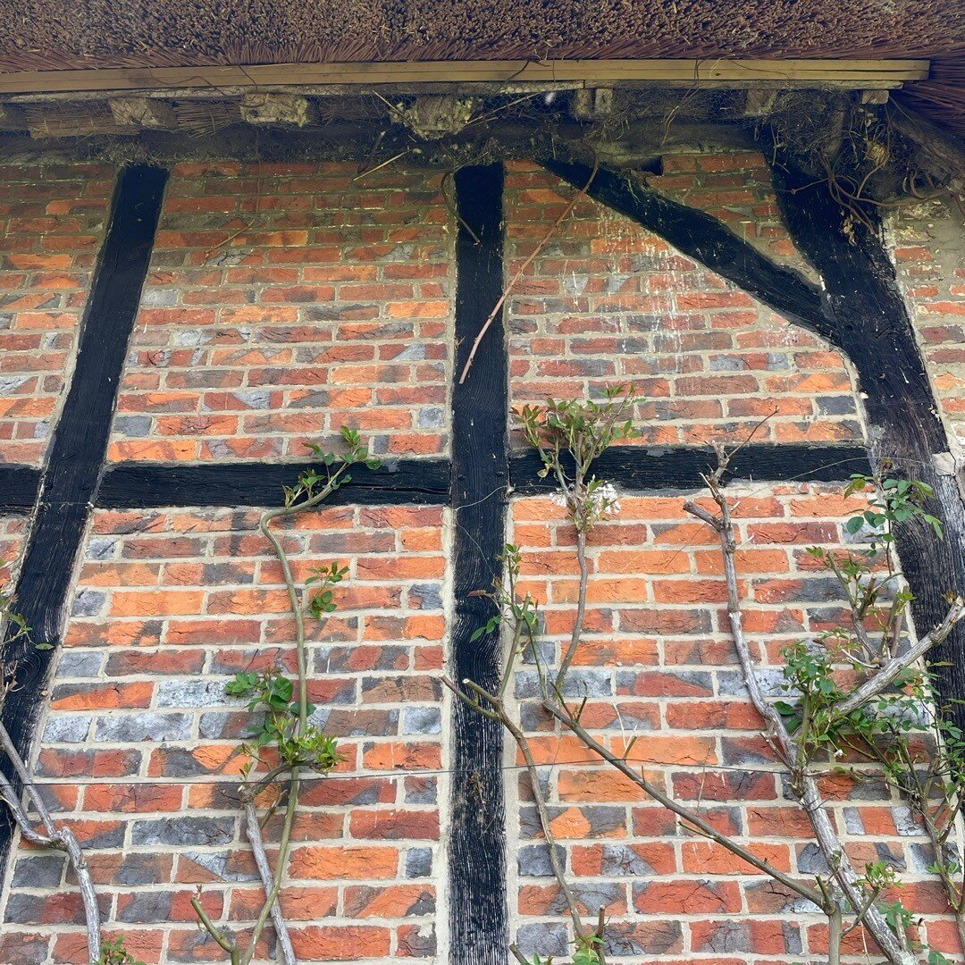 Some feathered friends appear to have made themselves comfortable in this thatch! #nest #nestinthatch #woodenbeams #oldhomes #cheekybirdies #climbingrose #climbingroses #birdsinthethatch