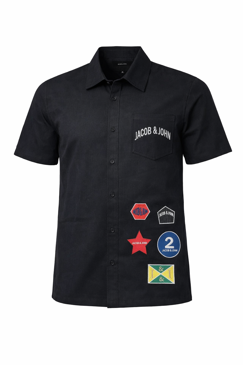 Black Logo Patch Cargo Shirt